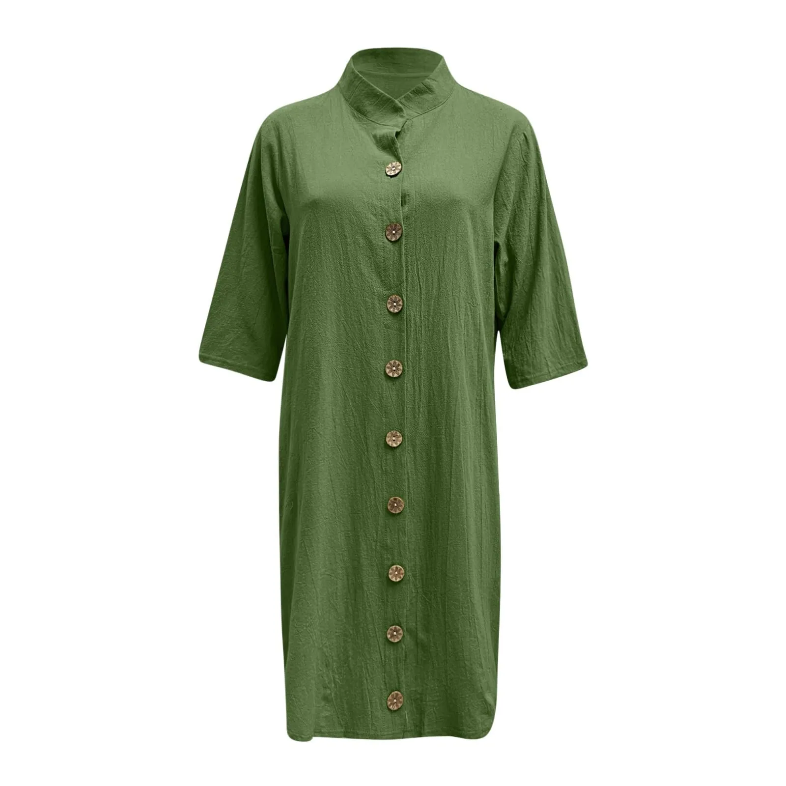 Abiti da donna UK elegante camicia midi abito con colletto risvolto e mezza manica bottone frontale stile casual abiti larghi abito estivo da donna, Verde, L - immagine 4