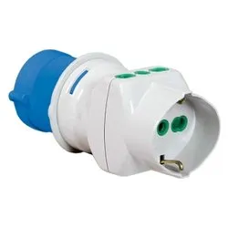 Adattatore spina CEE 220V 2 prese 2P+T 10/16A (bipasso italiano); 1 presa 2P+T 10/16A (pluristd italiano e tedesco) Blu e Bianco 73090 - immagine 1