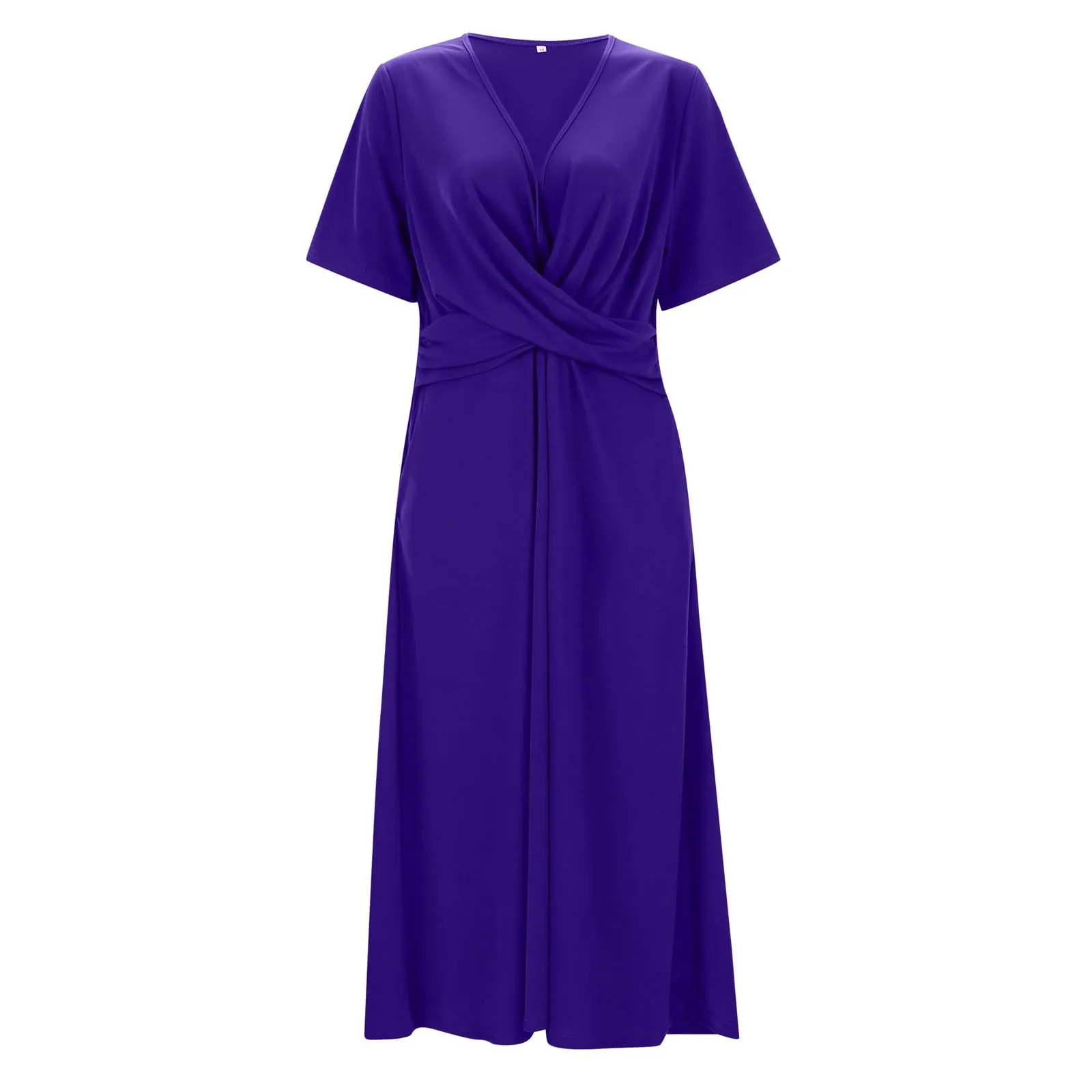 Abiti estivi da donna UK con scollo a V pieghettato abito casual vestibilità ampia manica corta spiaggia gonna lunga fluida abiti larghi abito estivo da donna, Viola, S - immagine 3