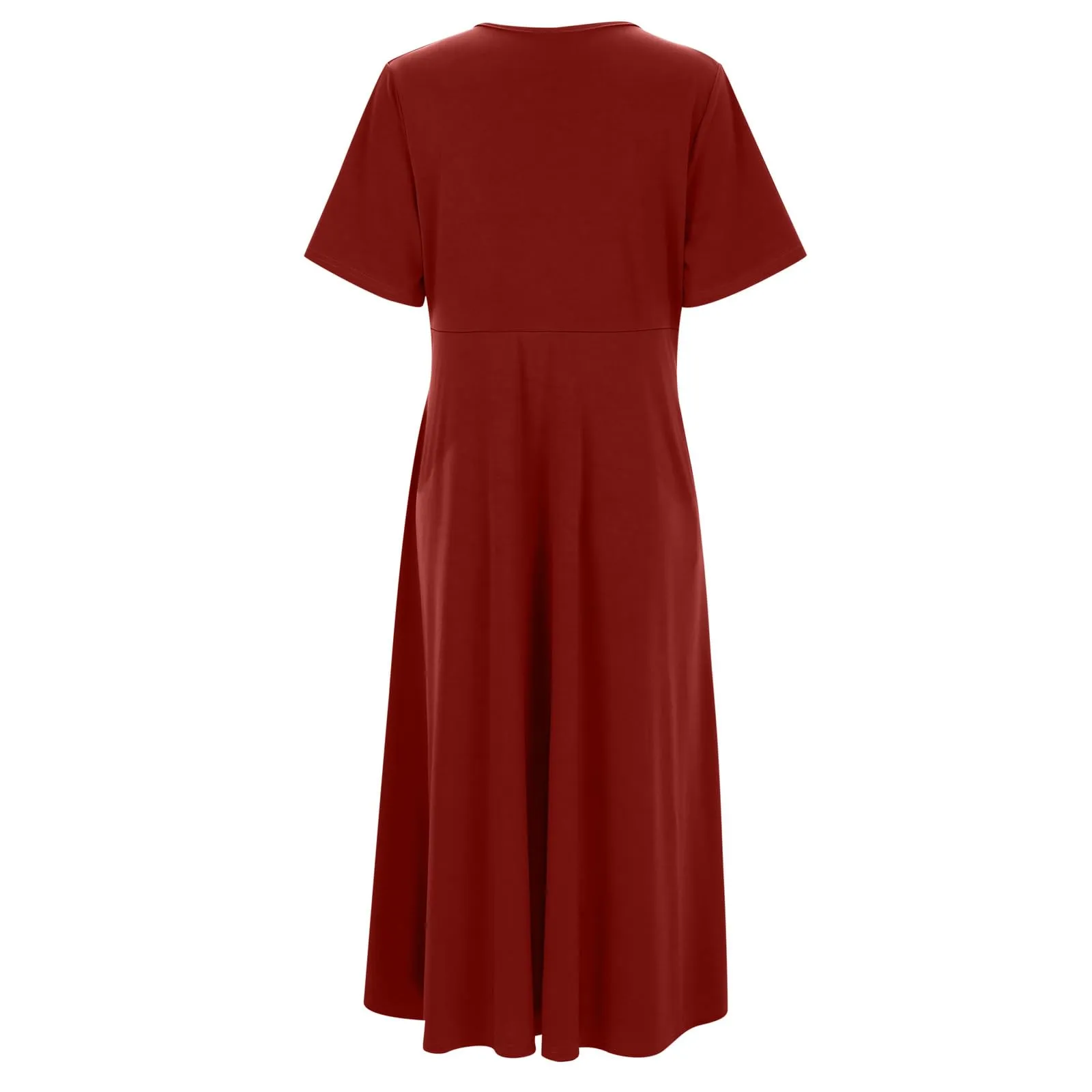 Abiti estivi da donna UK con scollo a V pieghettato abito casual vestibilità ampia manica corta spiaggia gonna lunga fluida abiti larghi abito estivo da donna, Rosso, 3XL - immagine 4