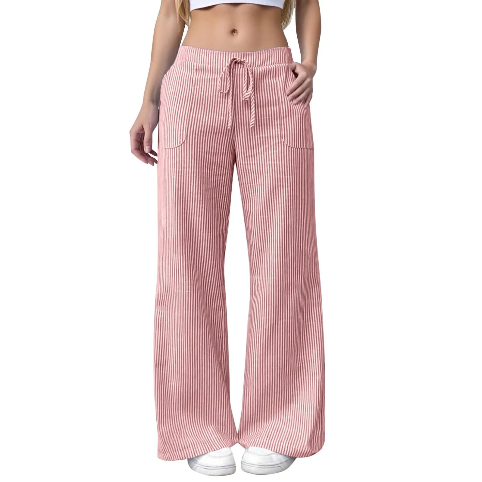 Pantaloni Sportivi Donna, Pantalone Donna Comodo,Casual in Lino a Righe Comodi e Morbidi per Il Tempo Libero e la Casa con Taglio Largo e Design Moderno - immagine 1