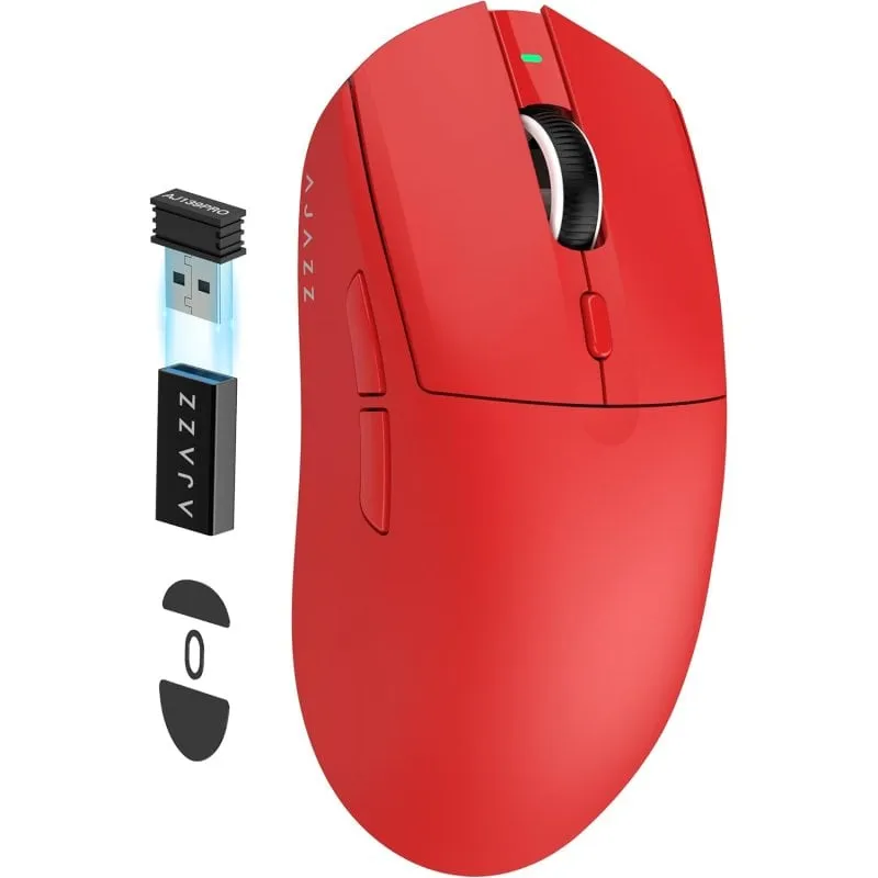 Mouse wireless Ajazz 26000 DPI ultraleggero 59 g sensore ottico 6 pulsanti rosso - immagine 1