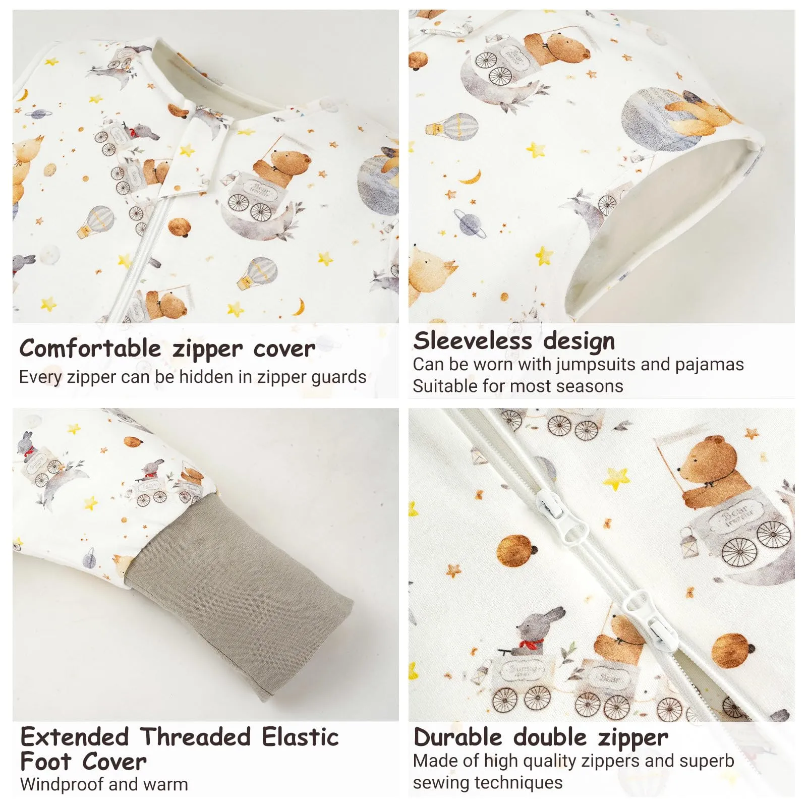 WYTbaby Confezione da 2 sacchi nanna con gambe, polsini pieghevoli, coperta indossabile in 100% cotone, sacco a pelo Walker, cerniera frontale, 4-6 years - immagine 5