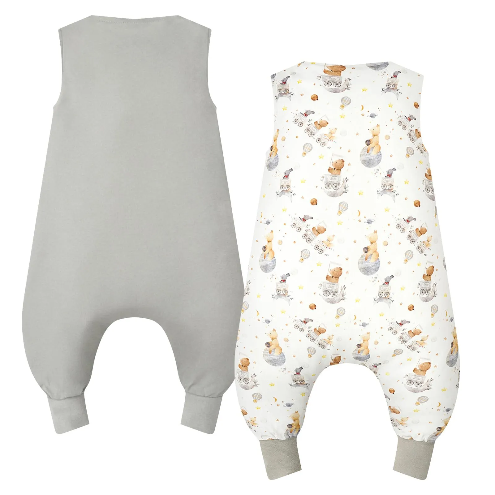 WYTbaby Confezione da 2 sacchi nanna con gambe, polsini pieghevoli, coperta indossabile in 100% cotone, sacco a pelo Walker, cerniera frontale, 4-6 years - immagine 7