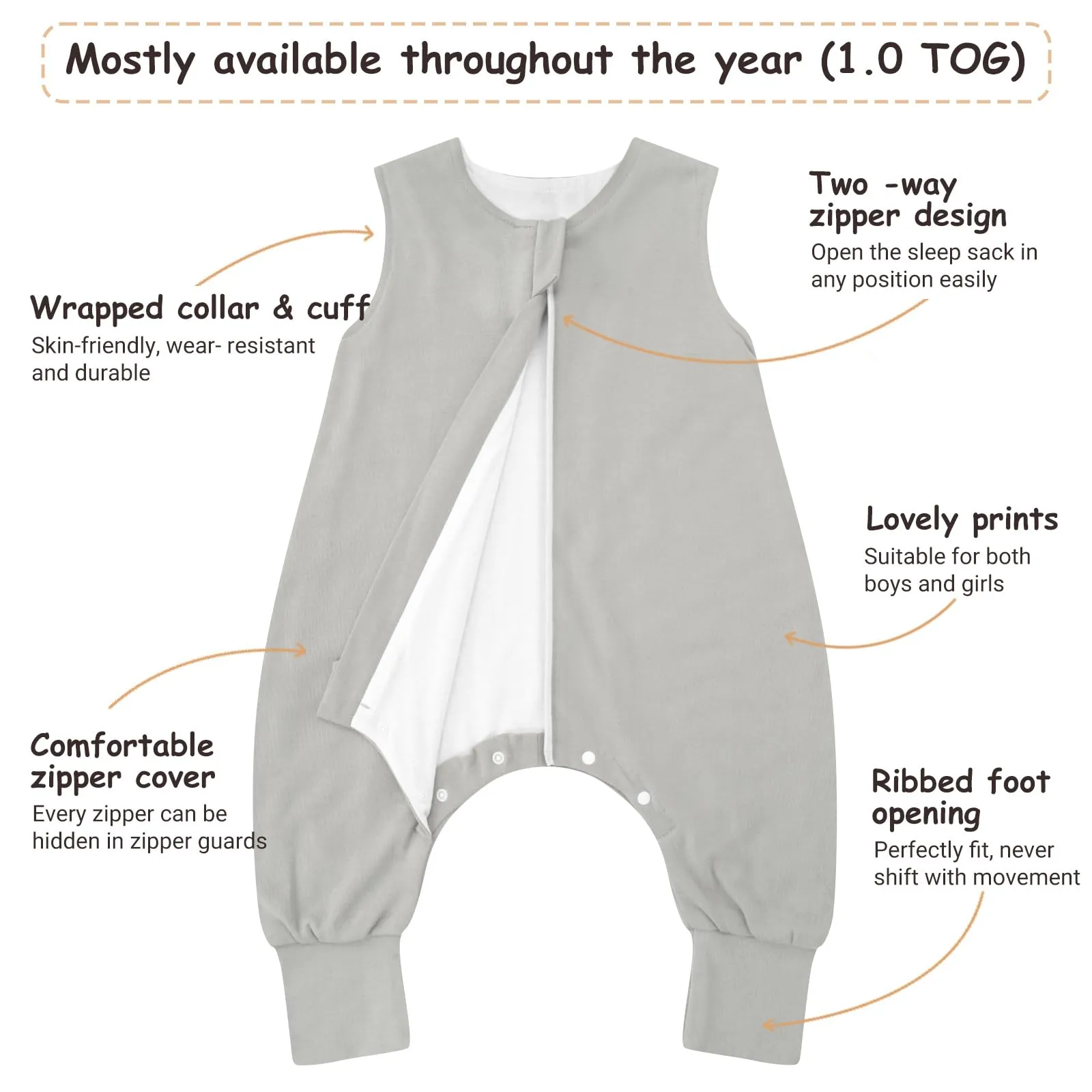 WYTbaby Confezione da 2 sacchi nanna con gambe, polsini pieghevoli, coperta indossabile in 100% cotone, sacco a pelo Walker, cerniera frontale, 4-6 years - immagine 8
