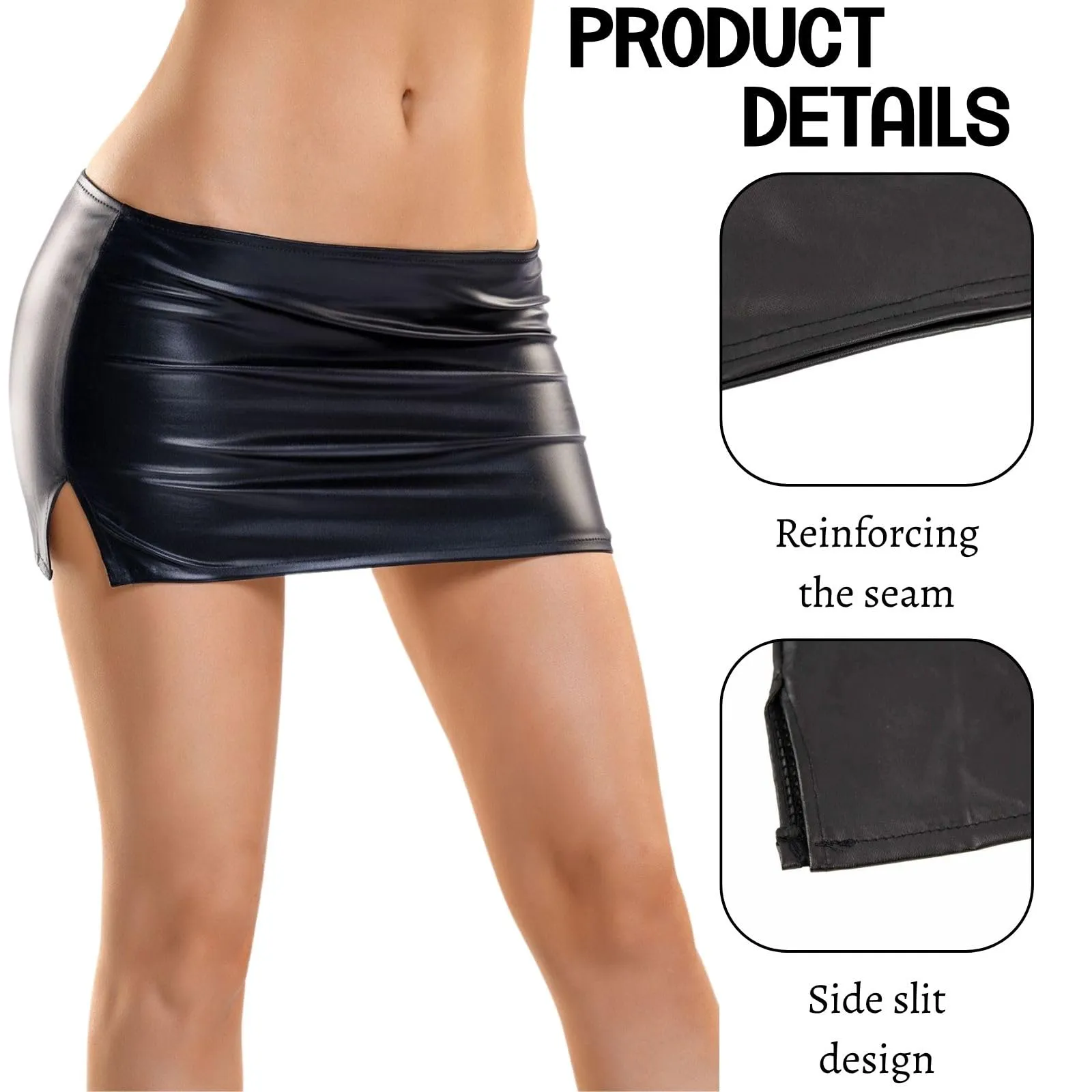 Minigonna Pelle Wetlook Donna Gonna Tubino Spacco Sexy Clubwear Vita Bassa - immagine 5