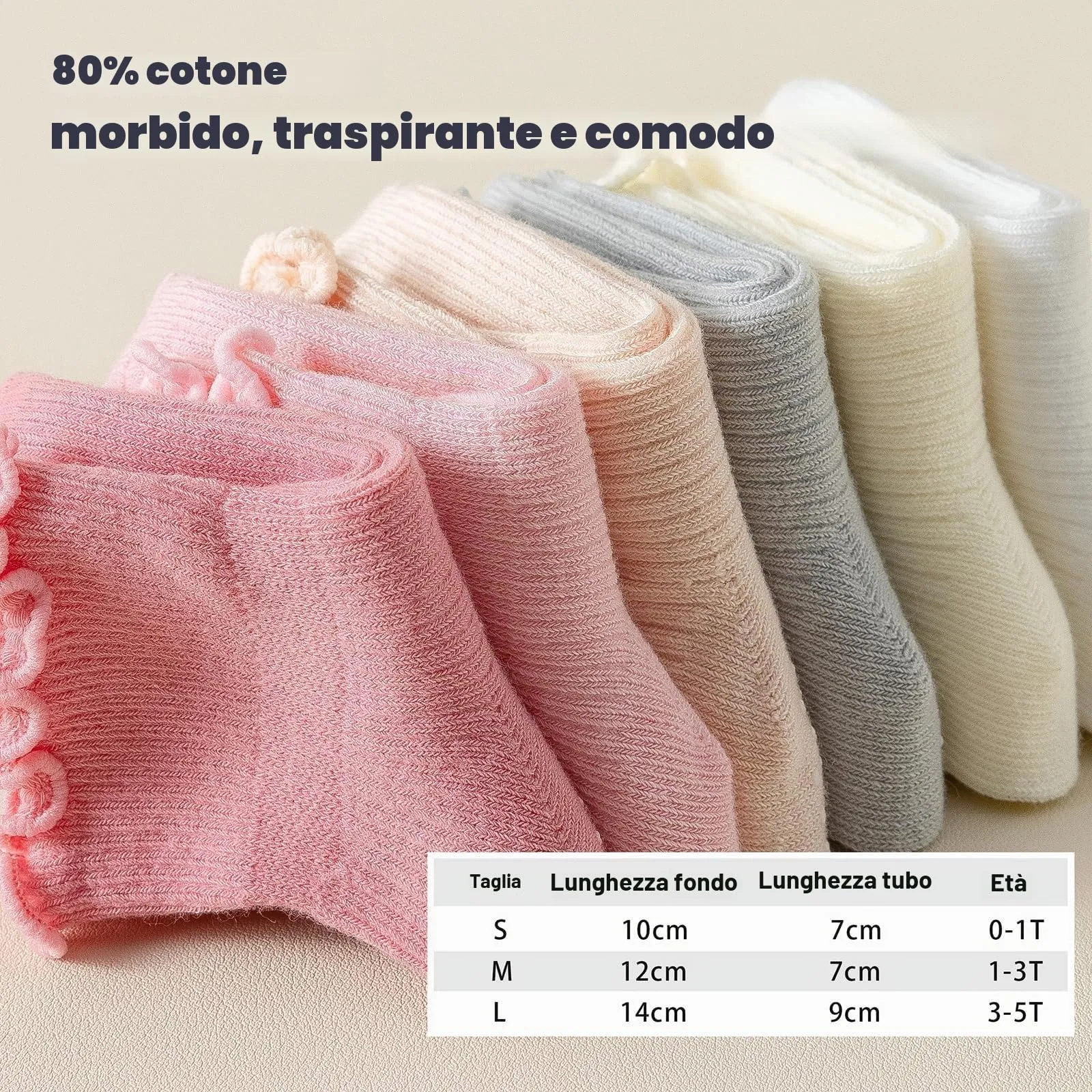 YANWANG 6 Paia di Calzini Antiscivolo con volant per Bambine Traspiranti Piccoli Calzini per Neonati Ragazze 0-5 Anni(L:3-5 anni,white) - immagine 5