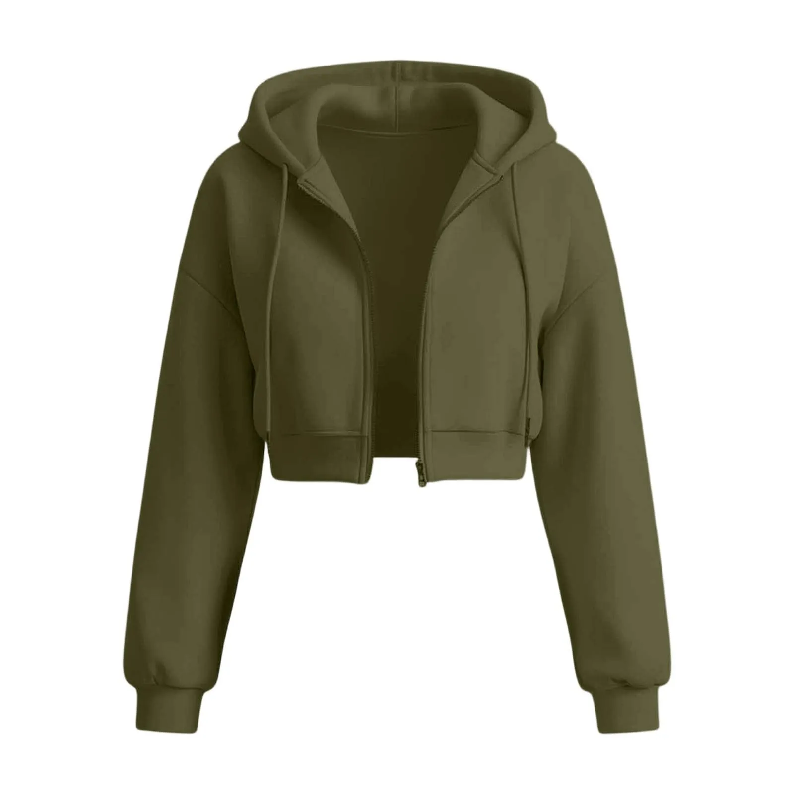 Generico Felpa Crop Donna - con Zip E Cappuccio Leggera Corta Intera Cappuccio Oversize Maniche a Lanterna Tessuto Morbido Leggero per Primavera Palestra Casa Uscite Quotidiane - immagine 4