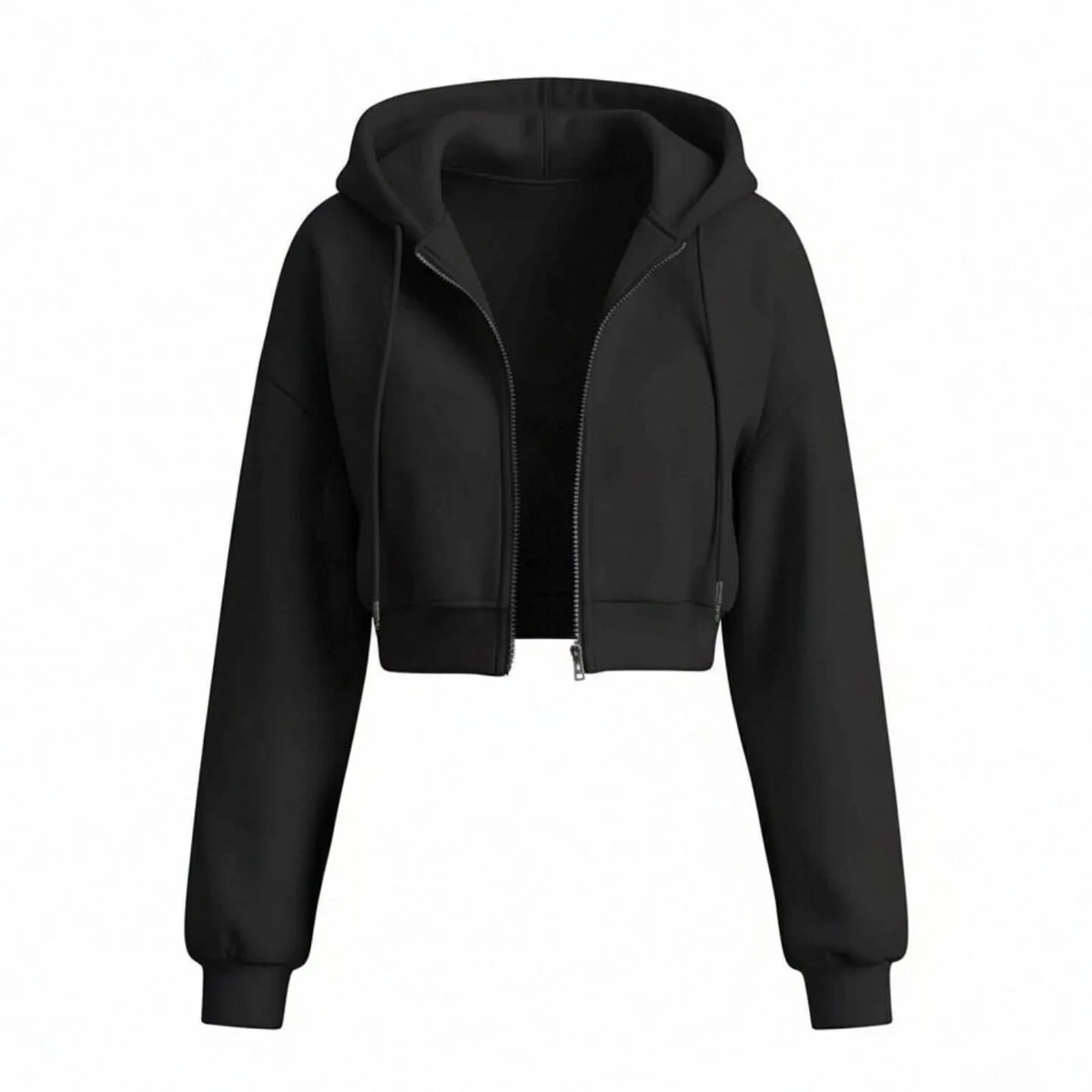Generico Felpa Crop Donna - con Zip E Cappuccio Leggera Corta Intera Cappuccio Oversize Maniche a Lanterna Tessuto Morbido Leggero per Primavera Palestra Casa Uscite Quotidiane - immagine 4