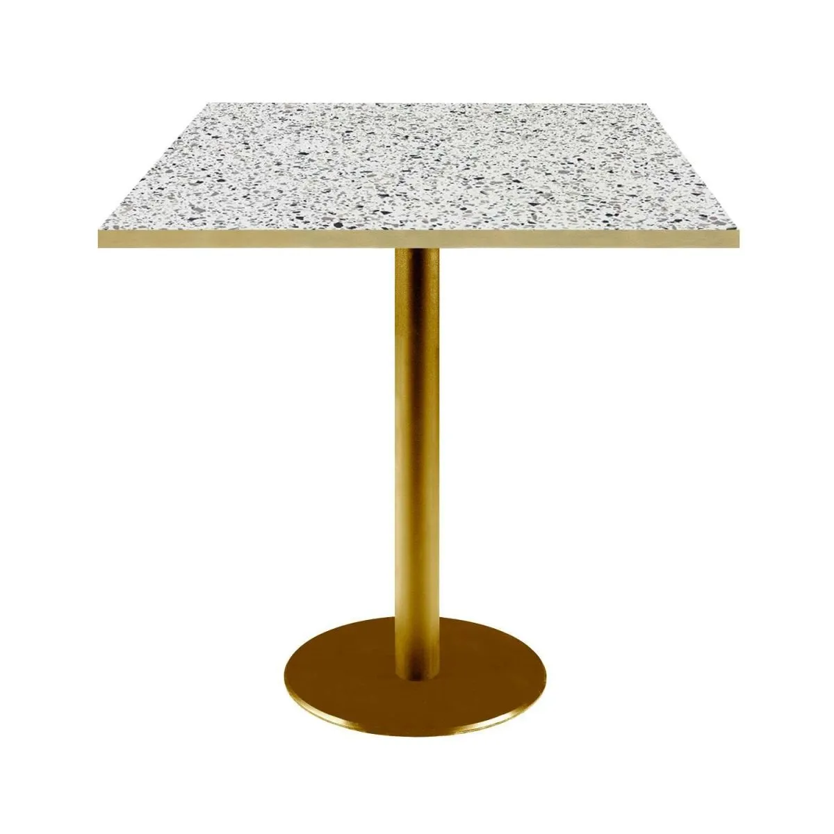 RestooTab Tavolo Roma quadrato base dorato - laminato pietra & canti ottone; 70x70x75 cm (LxLxH); bianco/terazzo/ottone; quadrata - immagine 1