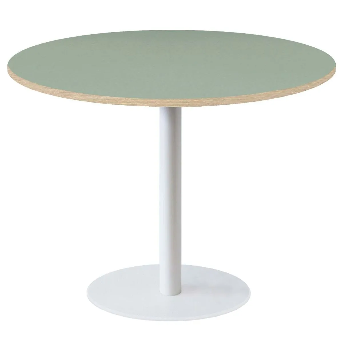 RestooTab Tavolo Roma XL rotondo base bianco - laminato tinta unita; 75x120 cm (HxØ); verde chiaro/marrone; rotonda - immagine 1