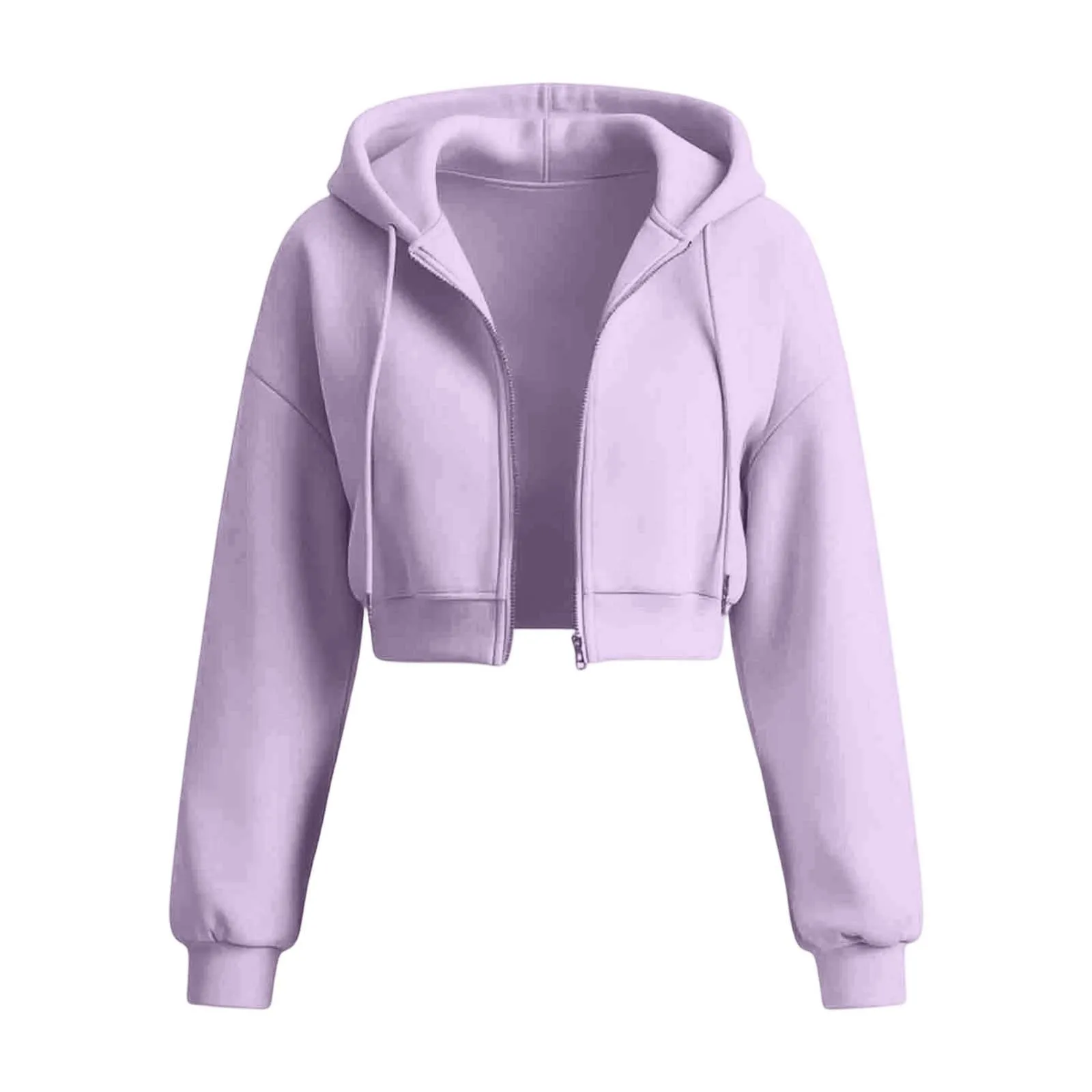 Generico Felpa Crop Donna - con Zip E Cappuccio Leggera Corta Intera Cappuccio Oversize Maniche a Lanterna Tessuto Morbido Leggero per Primavera Palestra Casa Uscite Quotidiane - immagine 4