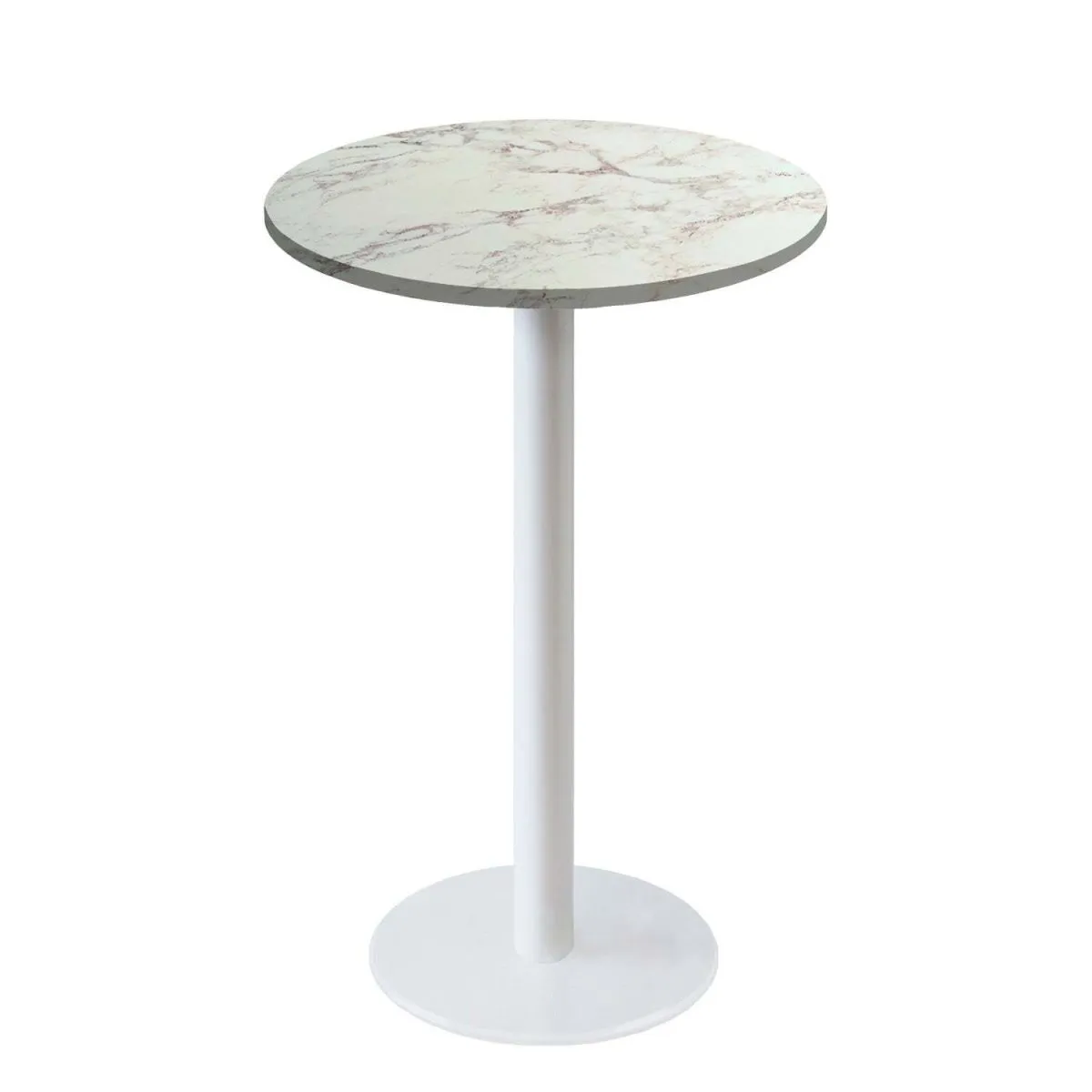 RestooTab Tavolo alto Roma rotondo base bianco - laminato legno & pietra; 113x60 cm (HxØ); bianco lana/marrone/marmorizzato; rotonda - immagine 1