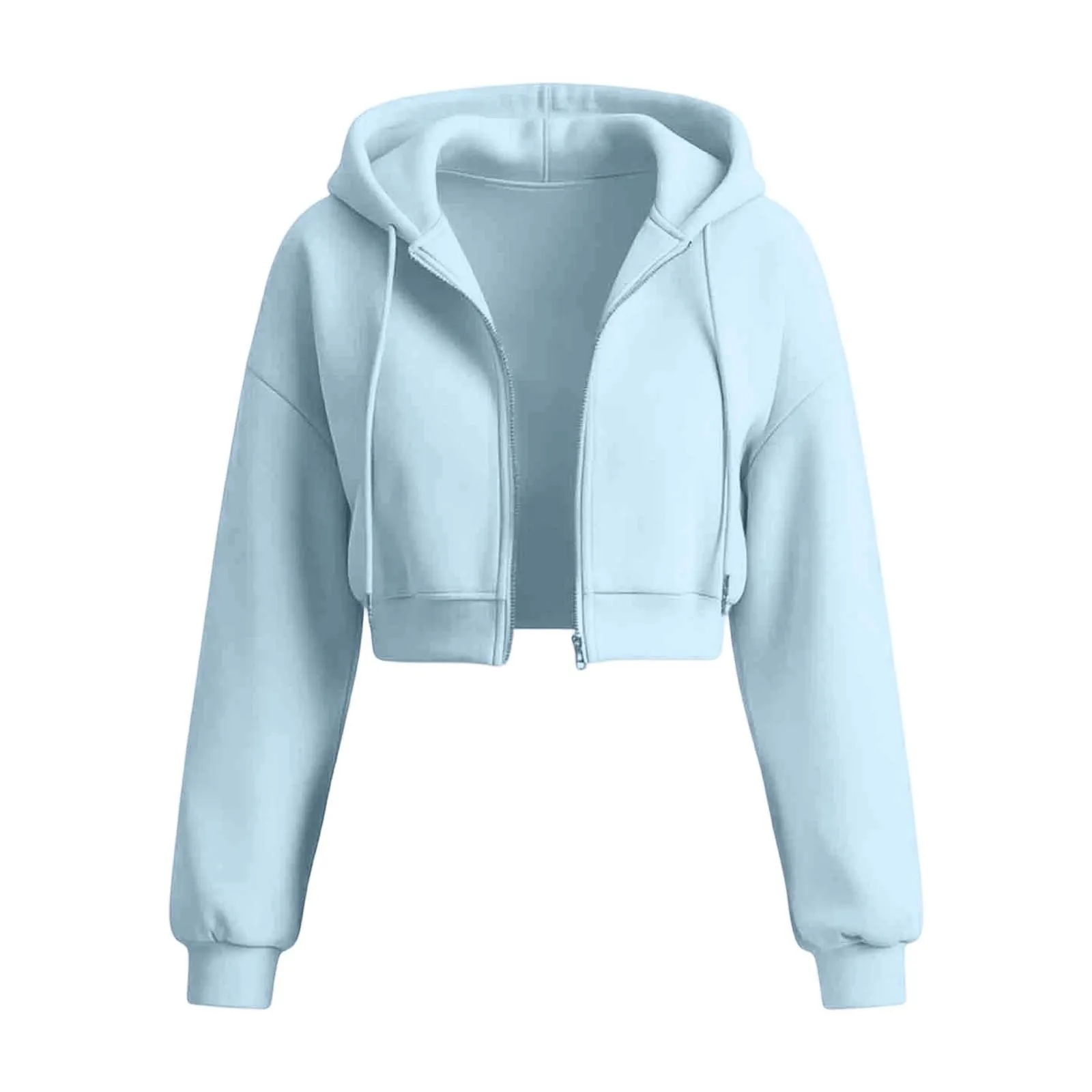 Generico Felpa Crop Donna - con Zip E Cappuccio Leggera Corta Intera Cappuccio Oversize Maniche a Lanterna Tessuto Morbido Leggero per Primavera Palestra Casa Uscite Quotidiane - immagine 4