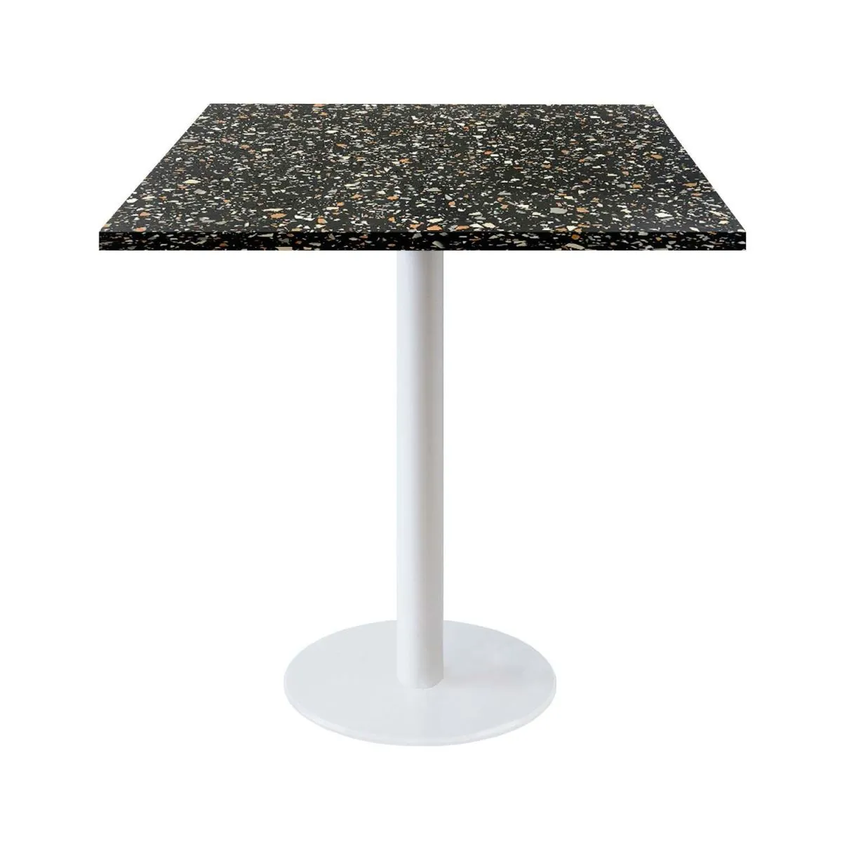 RestooTab Tavolo Roma quadrato base bianco - laminato legno & pietra; 70x70x75 cm (LxLxH); nero/terazzo; quadrata - immagine 1