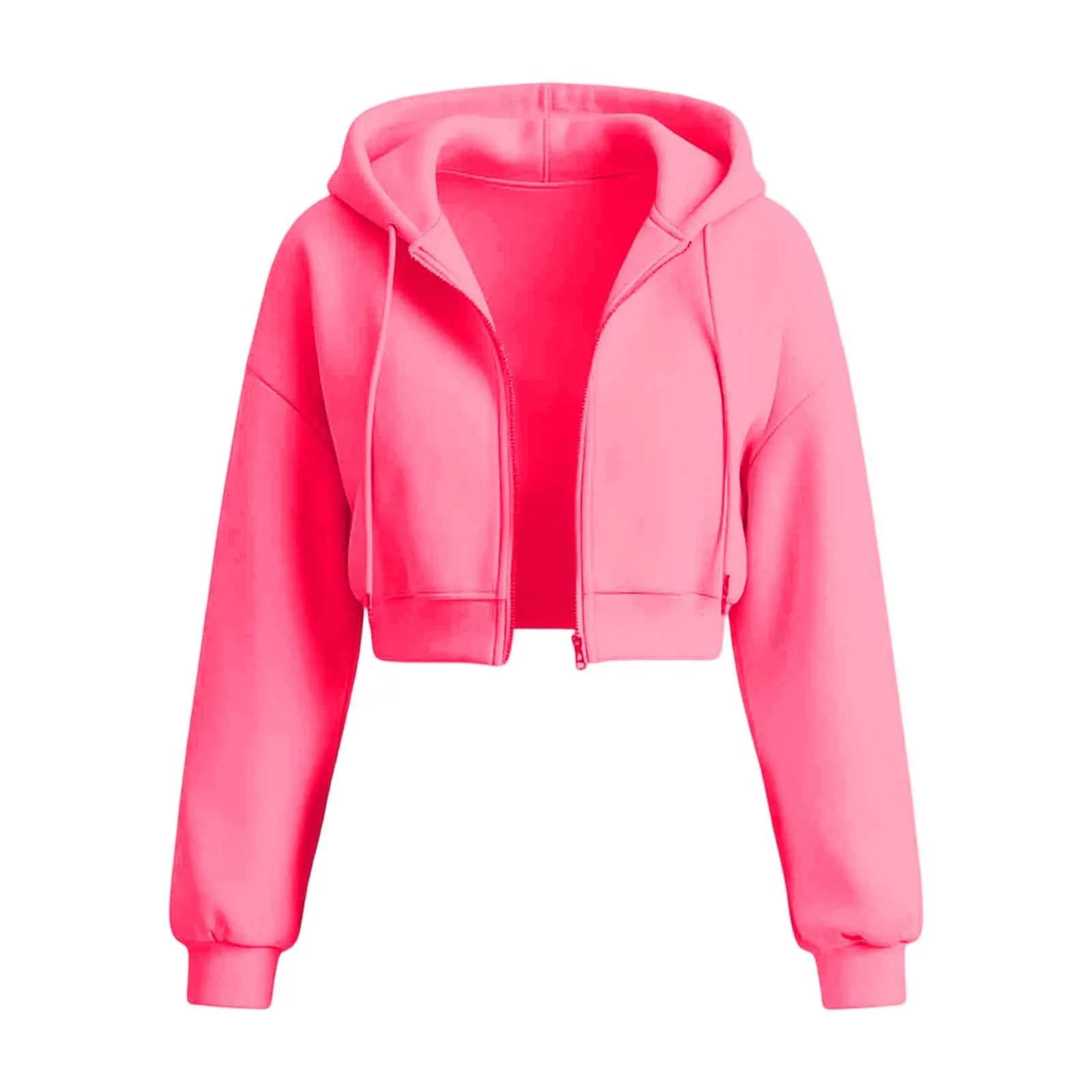 Generico Felpa Crop Donna - con Zip E Cappuccio Leggera Corta Intera Cappuccio Oversize Maniche a Lanterna Tessuto Morbido Leggero per Primavera Palestra Casa Uscite Quotidiane - immagine 4