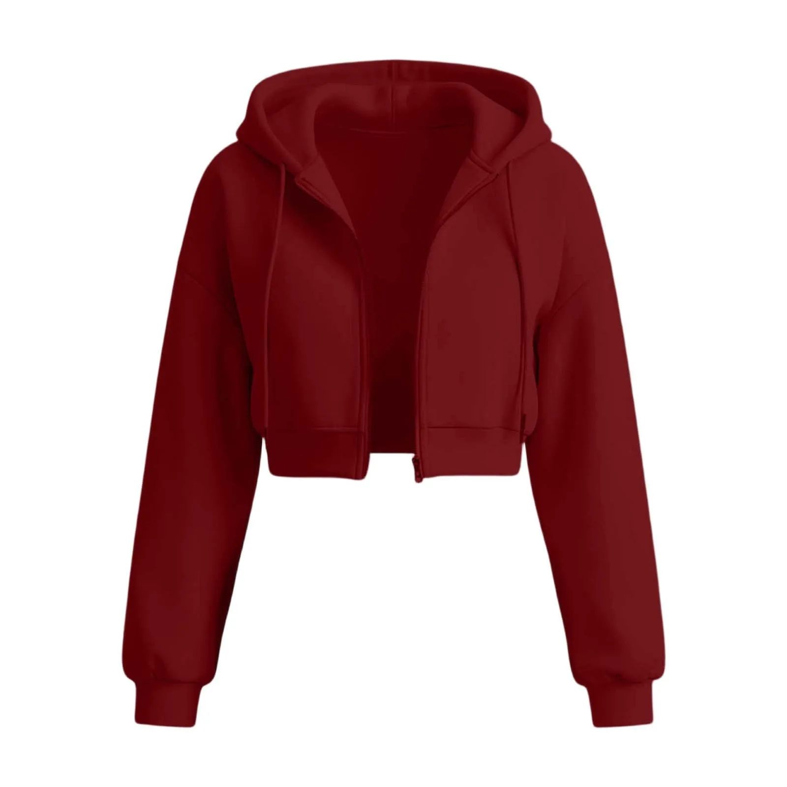 Generico Felpa Crop Donna - con Zip E Cappuccio Leggera Corta Intera Cappuccio Oversize Maniche a Lanterna Tessuto Morbido Leggero per Primavera Palestra Casa Uscite Quotidiane - immagine 4