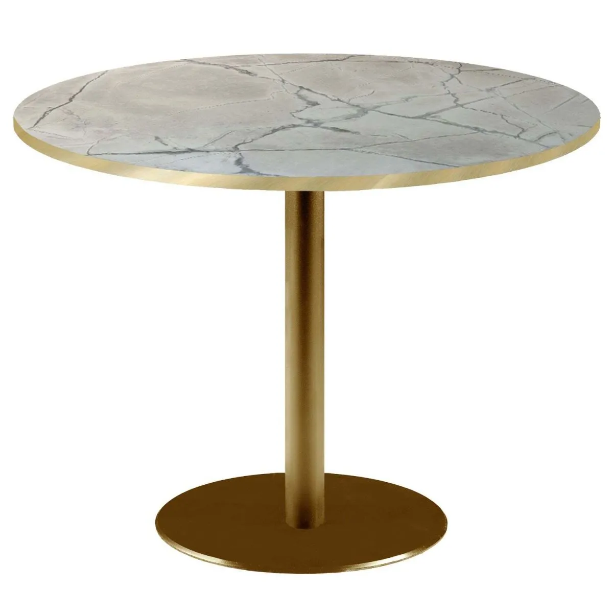 RestooTab Tavolo Roma XL rotondo base dorato - laminato pietra & canti ottone; 75x120 cm (HxØ); grigio/marmorizzato/ottone; rotonda - immagine 1