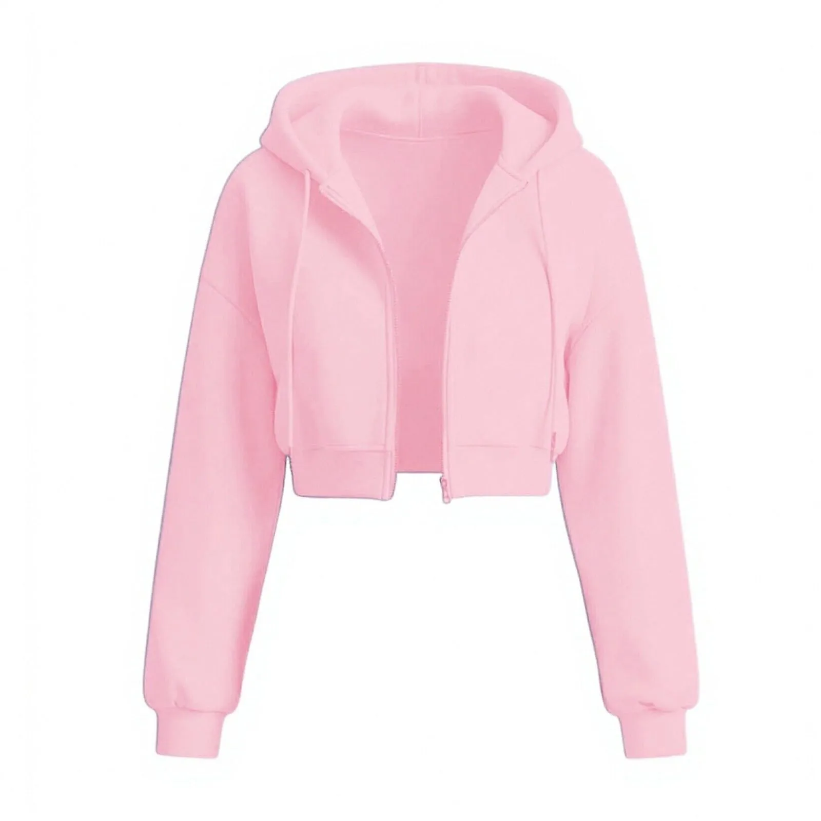 Generico Felpa Crop Donna - con Zip E Cappuccio Leggera Corta Intera Cappuccio Oversize Maniche a Lanterna Tessuto Morbido Leggero per Primavera Palestra Casa Uscite Quotidiane - immagine 4
