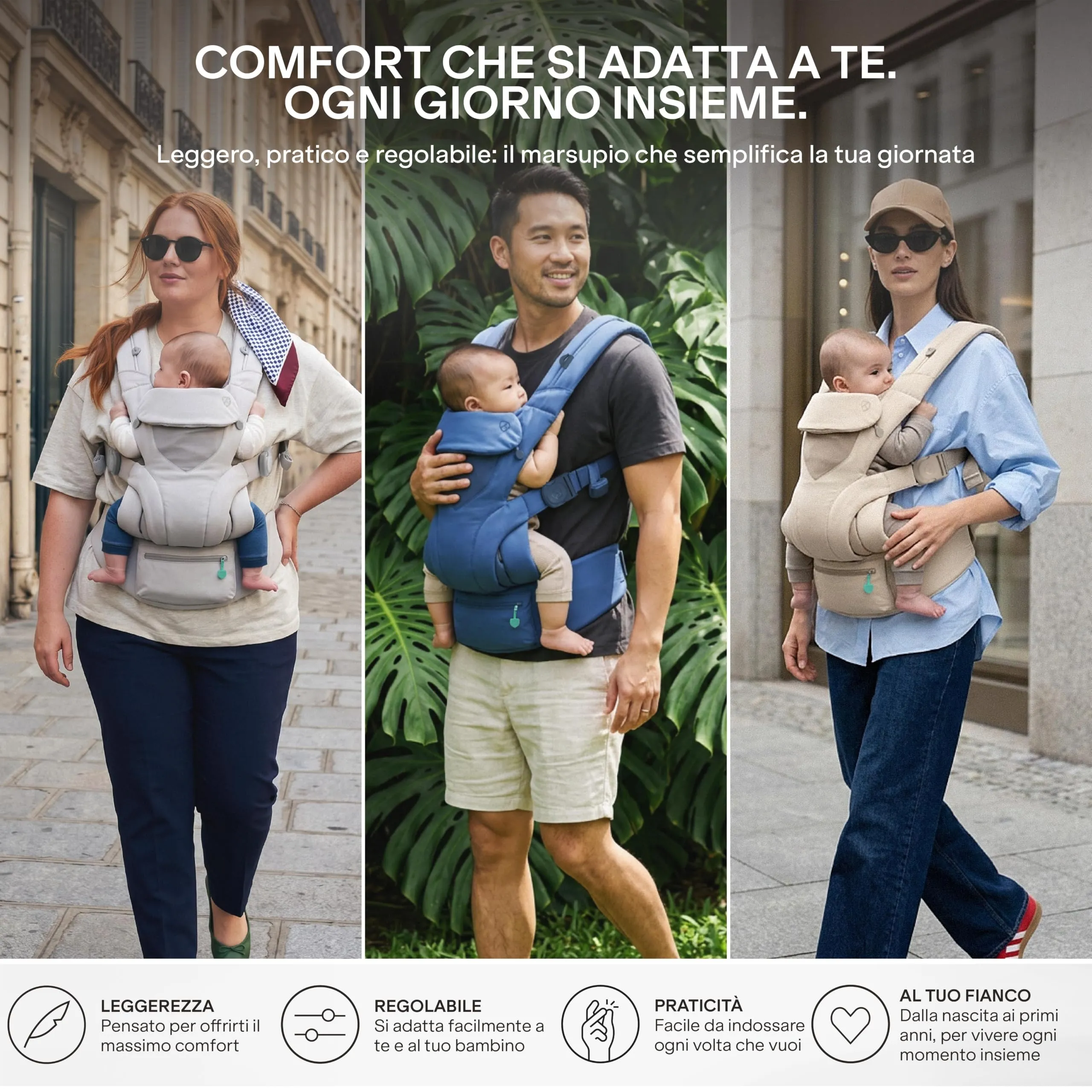 Koala Babycare Marsupio Neonato 0-36 Mesi Ergonomico da 3.2 a 20 kg - Marsupio Bambino con Seduta Evolutiva Regolabile in 3 Misure - Baby Carrier Cuore a Cuore, Fronte Mondo e Schiena - immagine 5