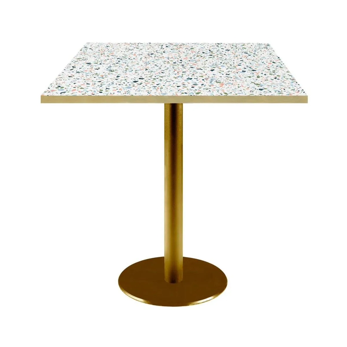 RestooTab Tavolo Roma quadrato base dorato - laminato pietra & canti ottone; 70x70x75 cm (LxLxH); multicolore/terazzo/ottone; quadrata - immagine 1
