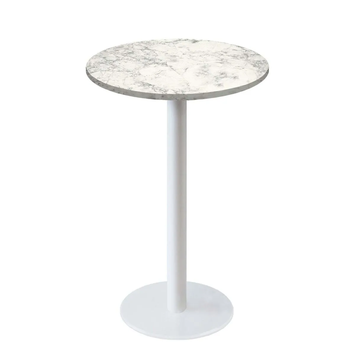 RestooTab Tavolo alto Roma rotondo base bianco - laminato legno & pietra; 113x60 cm (HxØ); grigio chiaro/ottone/marmorizzato; rotonda - immagine 1