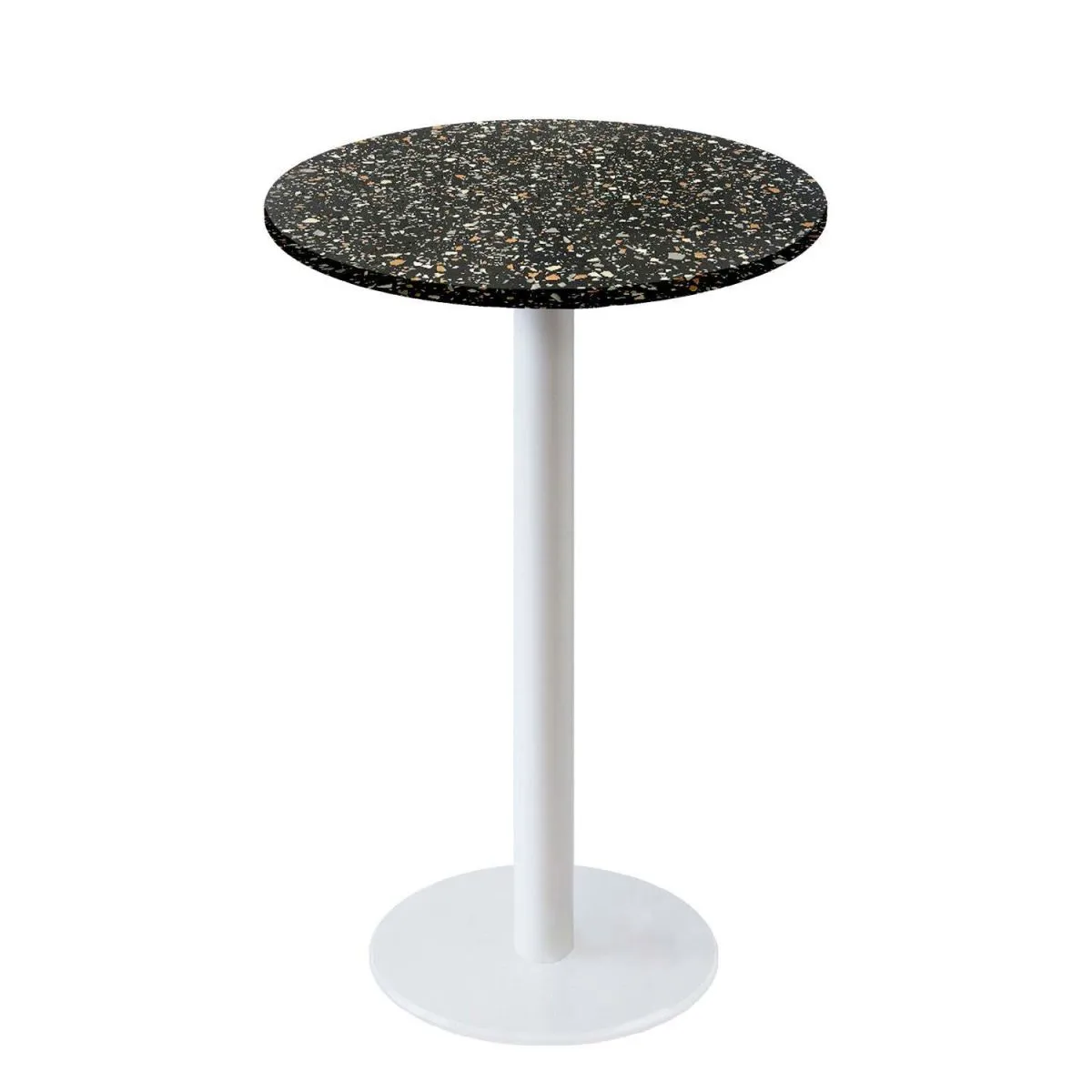 RestooTab Tavolo alto Roma rotondo base bianco - laminato legno & pietra; 113x60 cm (HxØ); nero/terazzo; rotonda - immagine 1
