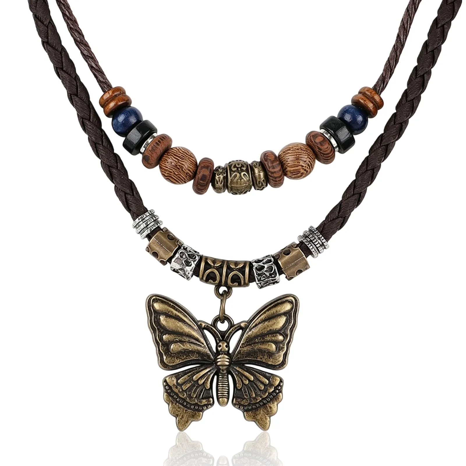 Mikovivi Collana Perline Legno Bohémien, Collana con Ciondolo Farfalla - immagine 1