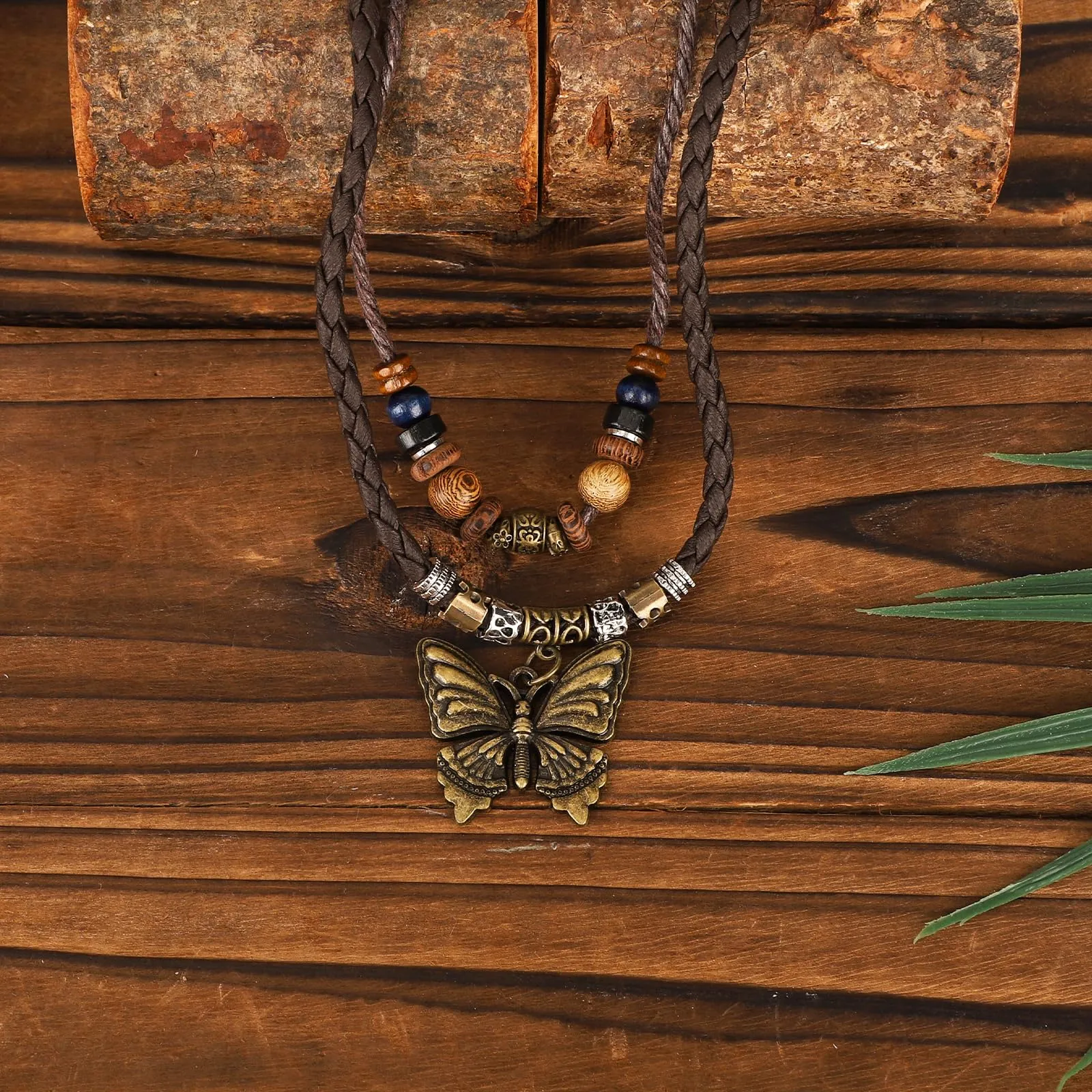 Mikovivi Collana Perline Legno Bohémien, Collana con Ciondolo Farfalla - immagine 4
