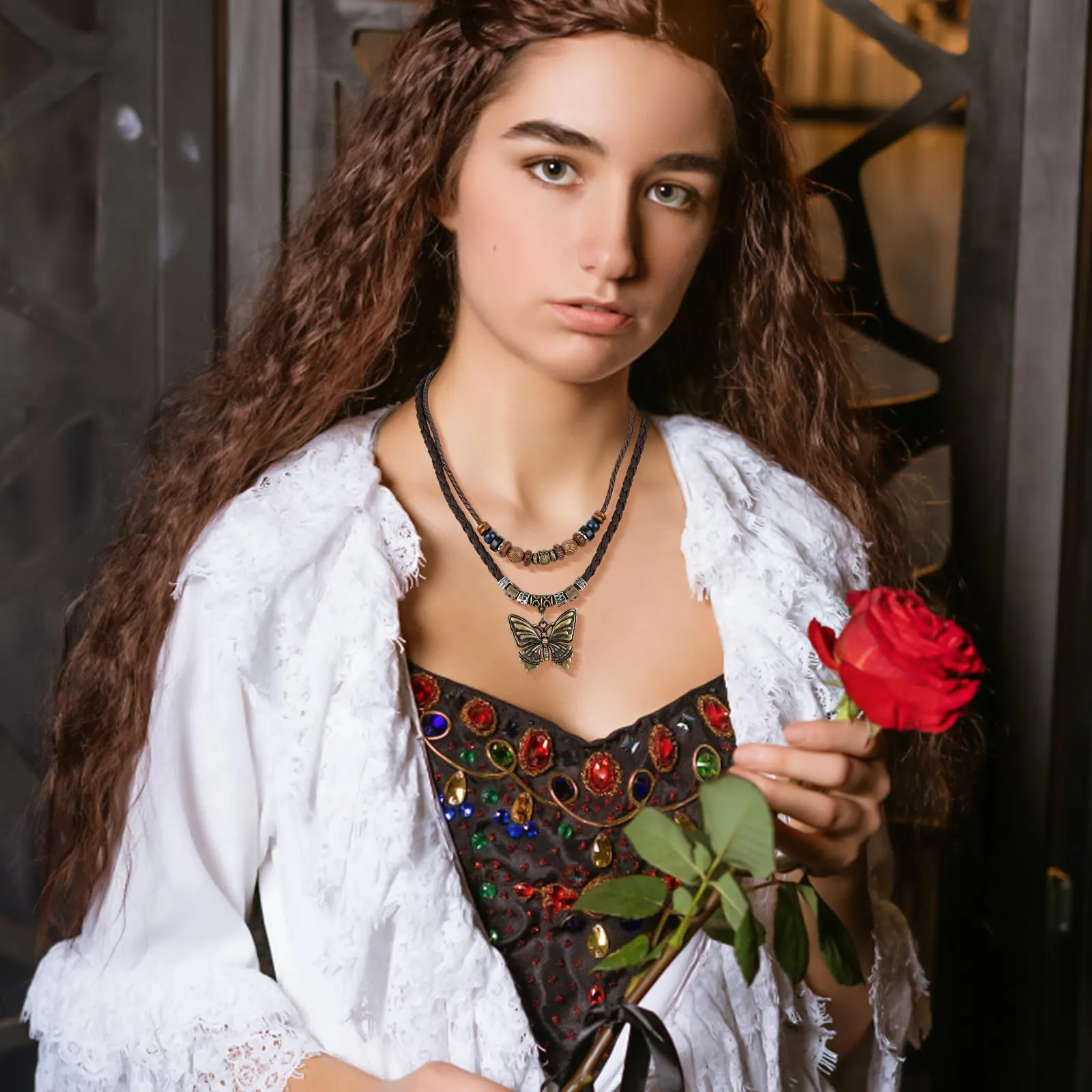 Mikovivi Collana Perline Legno Bohémien, Collana con Ciondolo Farfalla - immagine 6
