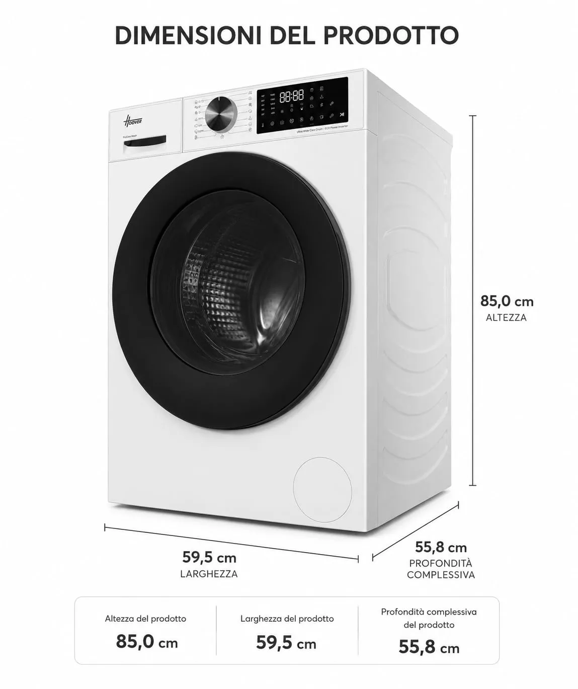Hoover H-CARE 300 Lavasciuga 10+6 Kg, 1400 Giri, Classe A, Bianca - immagine 3