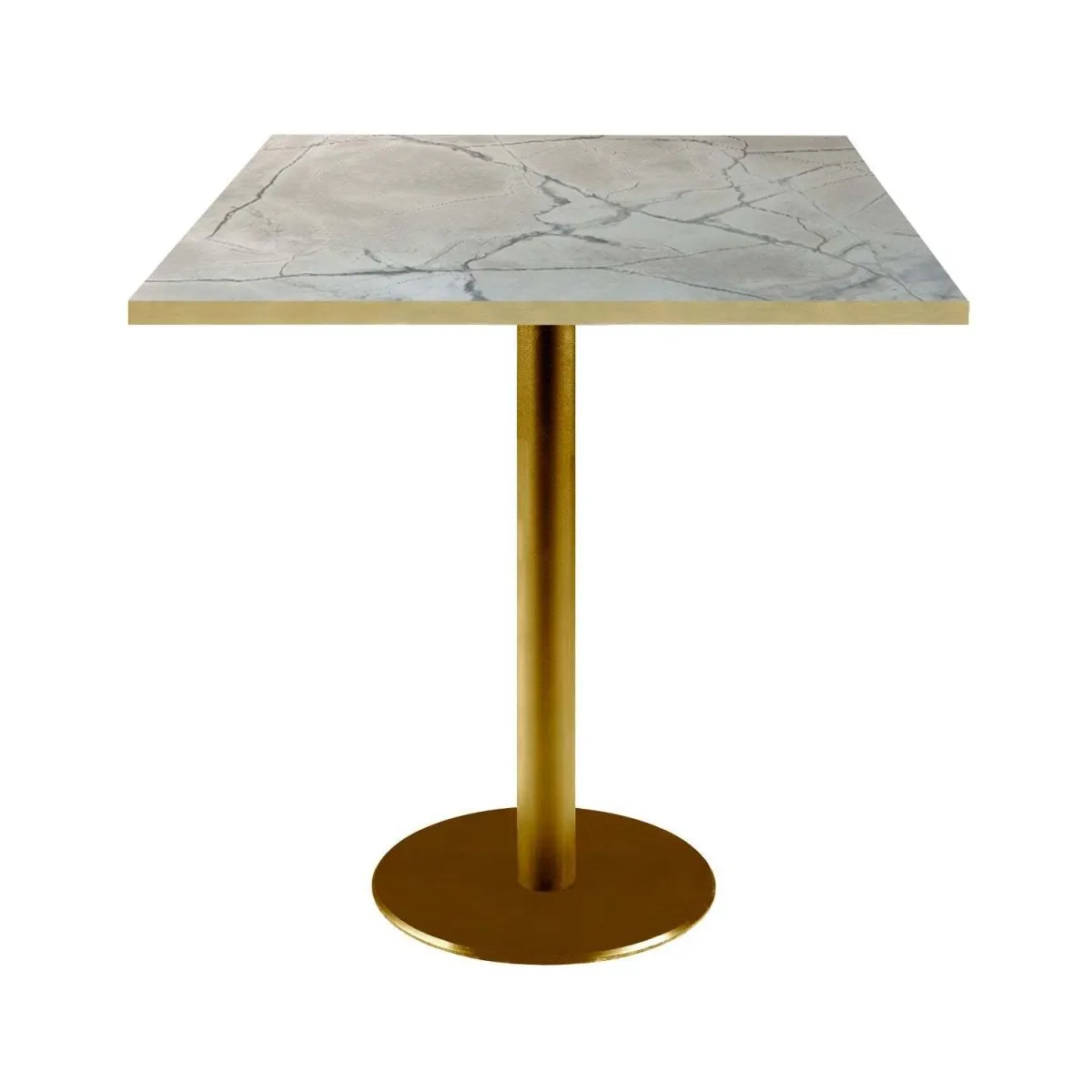 RestooTab Tavolo Roma quadrato base dorato - laminato pietra & canti ottone; 70x70x75 cm (LxLxH); grigio/marmorizzato/ottone; quadrata - immagine 1