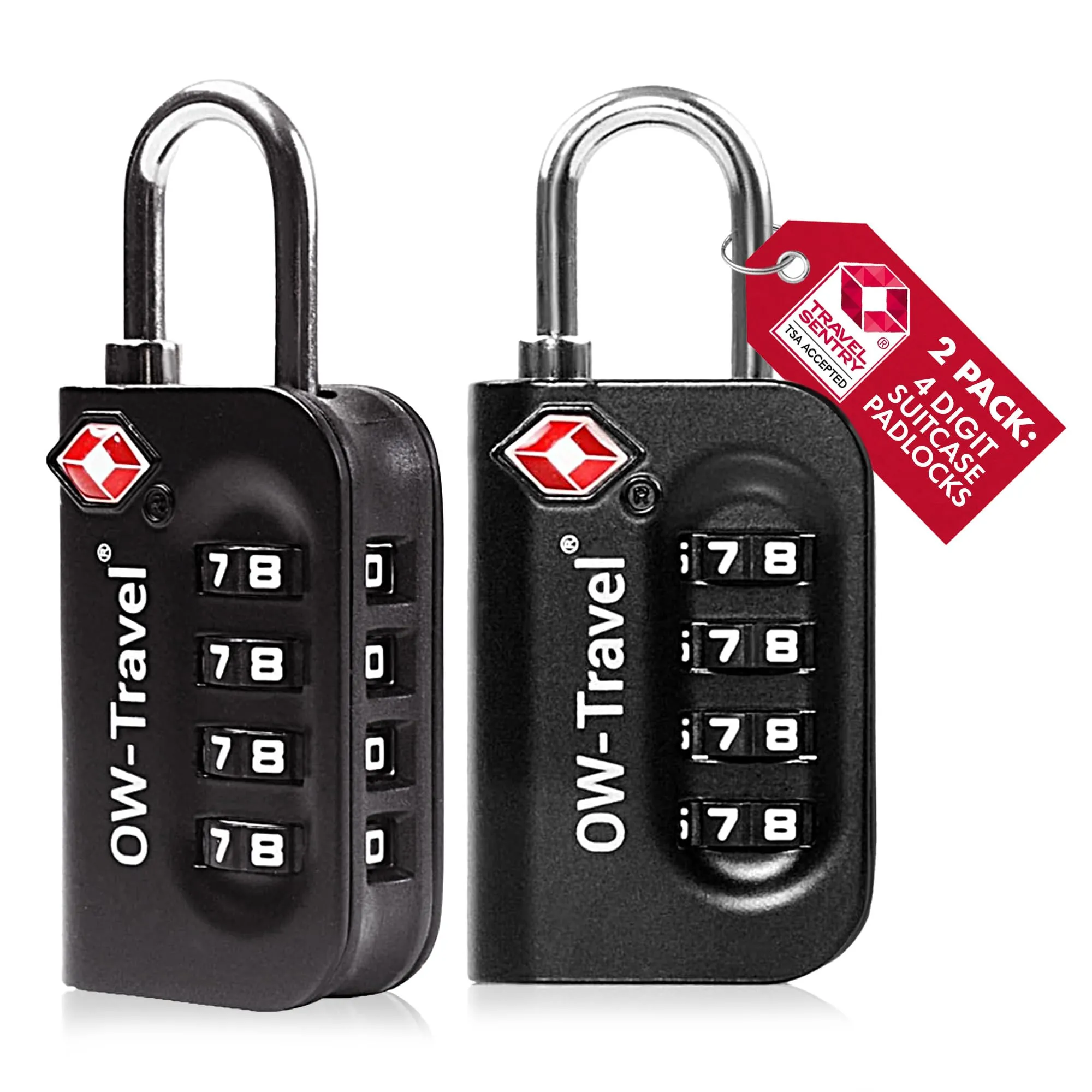 OW-Travel Lucchetto TSA, Lucchetto Valigia Aereo Codice 4 Cifre Nero 2 Pz - immagine 1