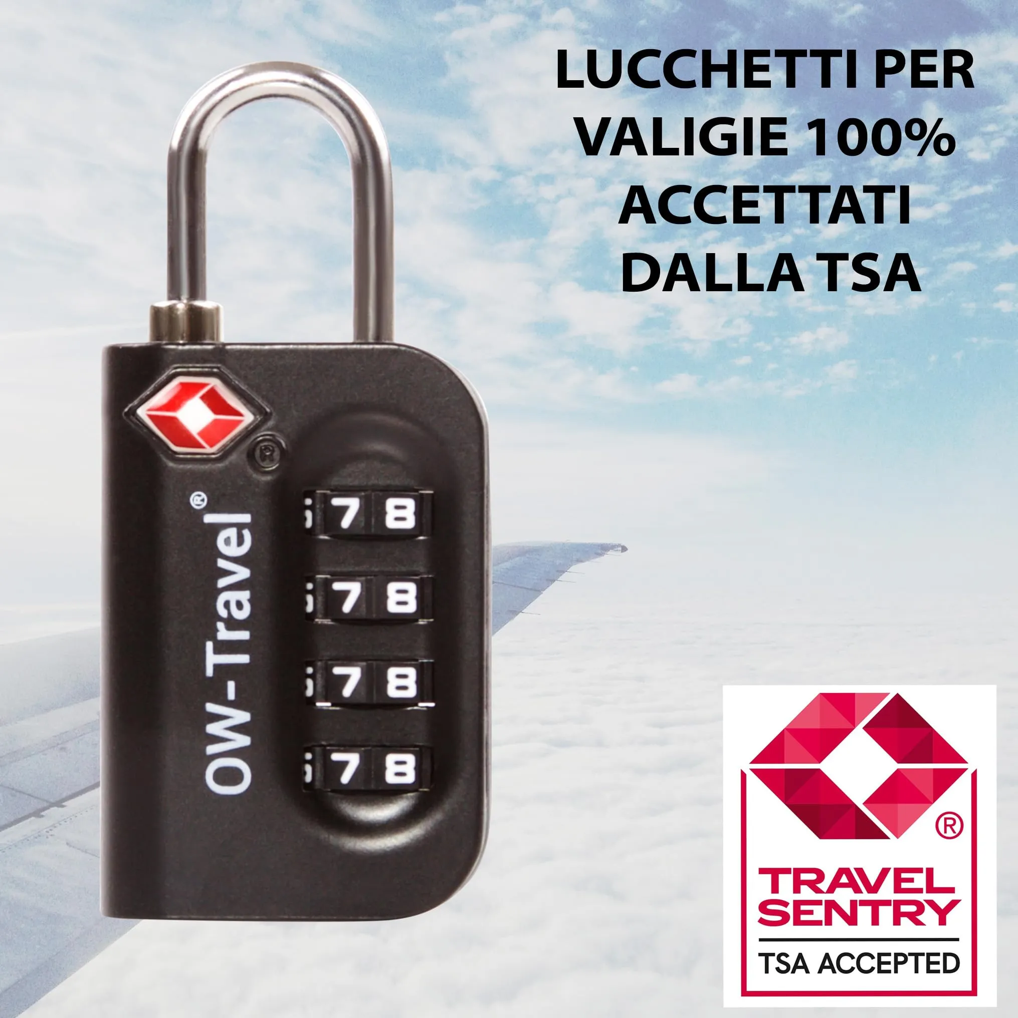 OW-Travel Lucchetto TSA, Lucchetto Valigia Aereo Codice 4 Cifre Nero 2 Pz - immagine 4