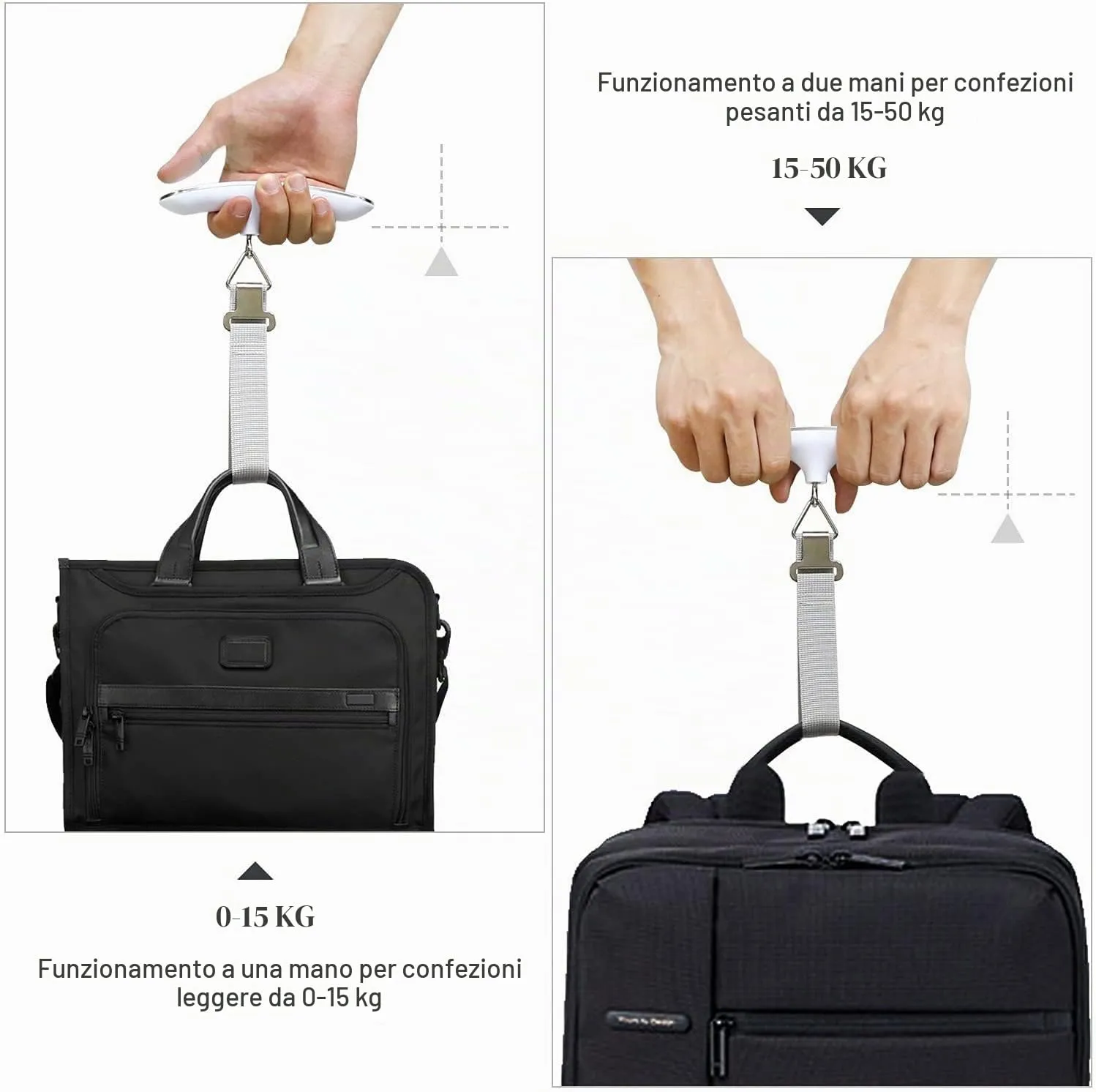 QUMOX Bilancia portatile da viaggio per valigie, con funzione tara, capacità 50 kg, argento - immagine 2