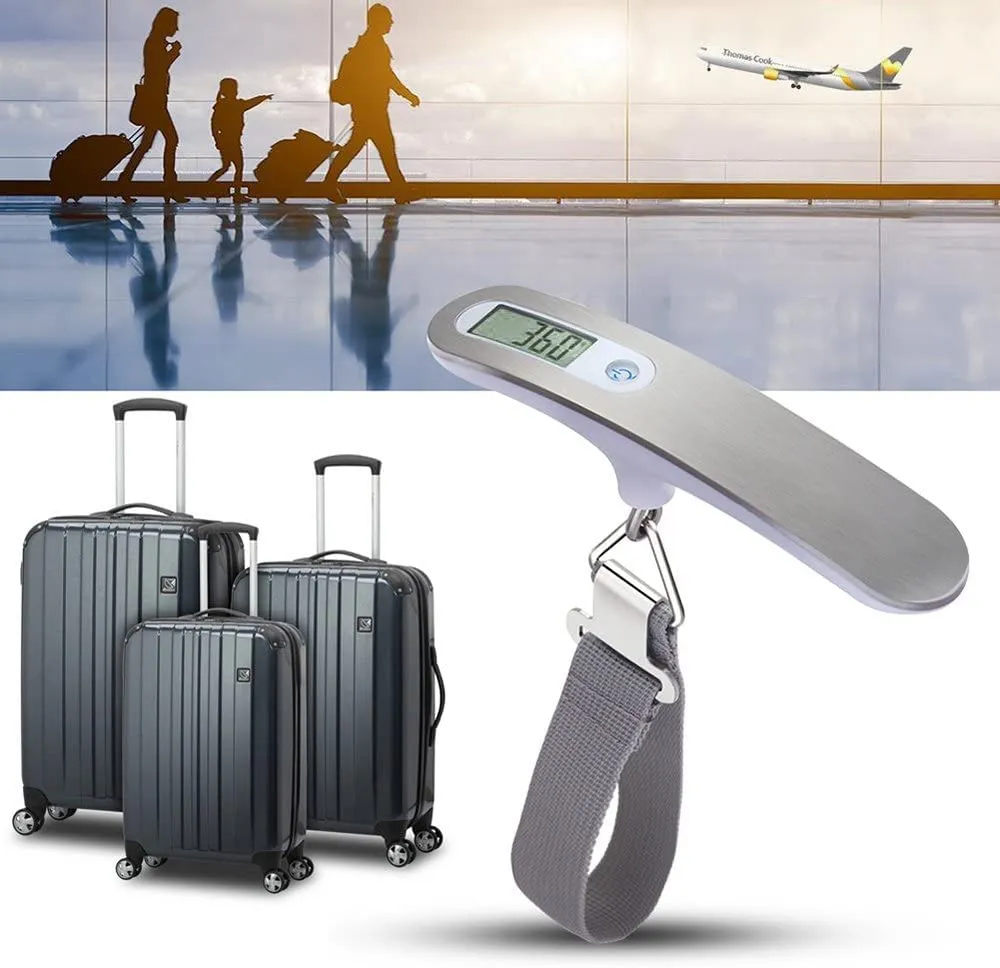 QUMOX Bilancia portatile da viaggio per valigie, con funzione tara, capacità 50 kg, argento - immagine 3