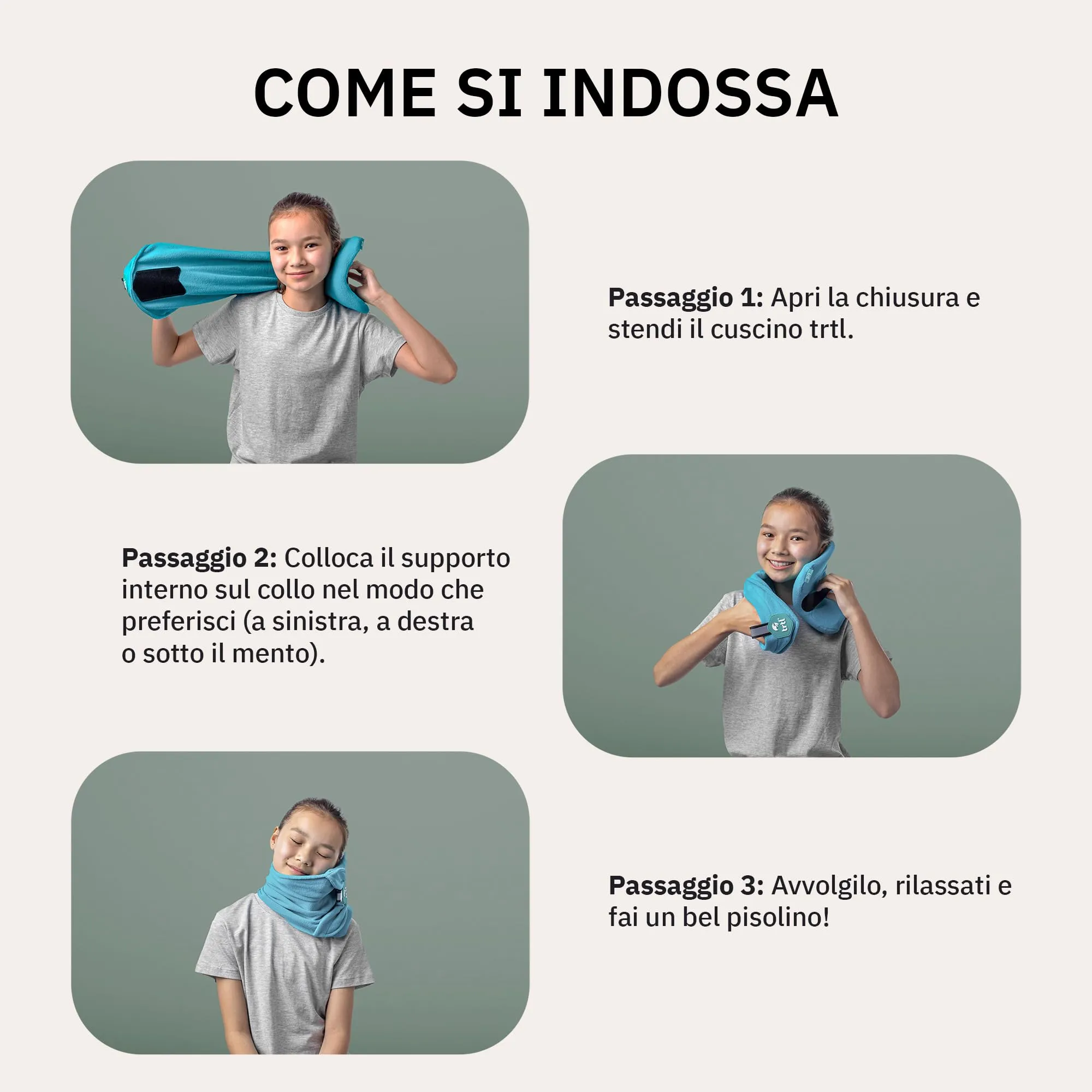 trtl Pillow Junior - Cuscino da Viaggio per Bambini con Supporto Interno per il Collo, Ergonomico e Materiale Ipoallergenico. Accessorio da Viaggio per Bambini dagli 8 Anni in su' (Aqua Pop) - immagine 5