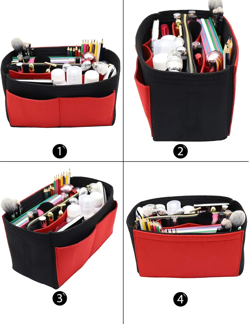 LEXSION, Organizer per borse in feltro, con cerniera, adatto per borse tote Speedy, Neverful, PM, MM, Nero e rosso., Large - immagine 4