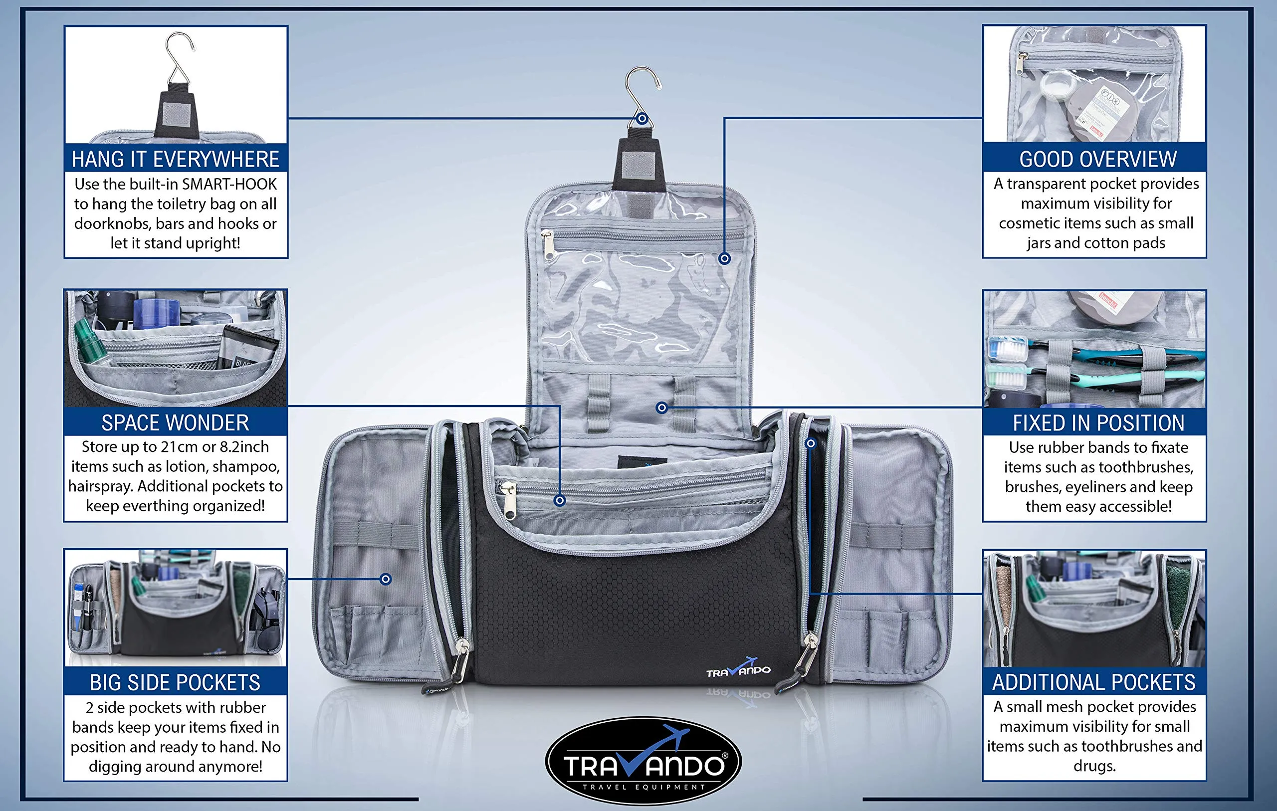 TRAVANDO XXL Borsa Toilette Signore Grande da Appendere 'Maxi' - 8,8 Litri - Borsa Cosmetica Con Molti Scomparti - Beauty Case Grande - immagine 5