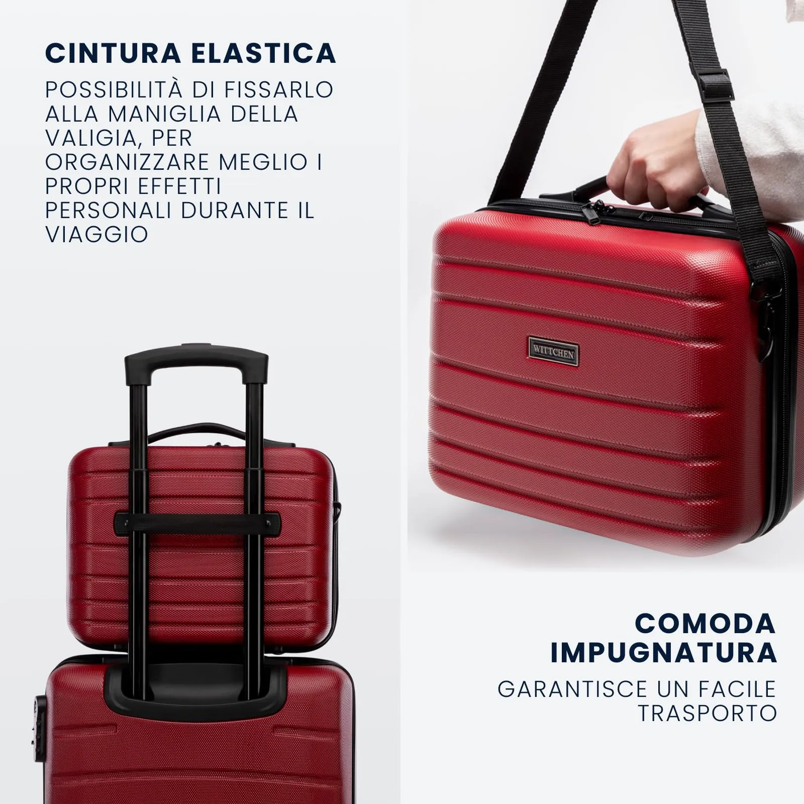 WITTCHEN Necessaire da viaggio Custodia per cosmetici Valigia da viaggio Bagaglio a mano Valigia cabina Valigia in ABS Borsa da toilette Rigido Globe Line Rosso Ryanair/ITA Airways - immagine 5