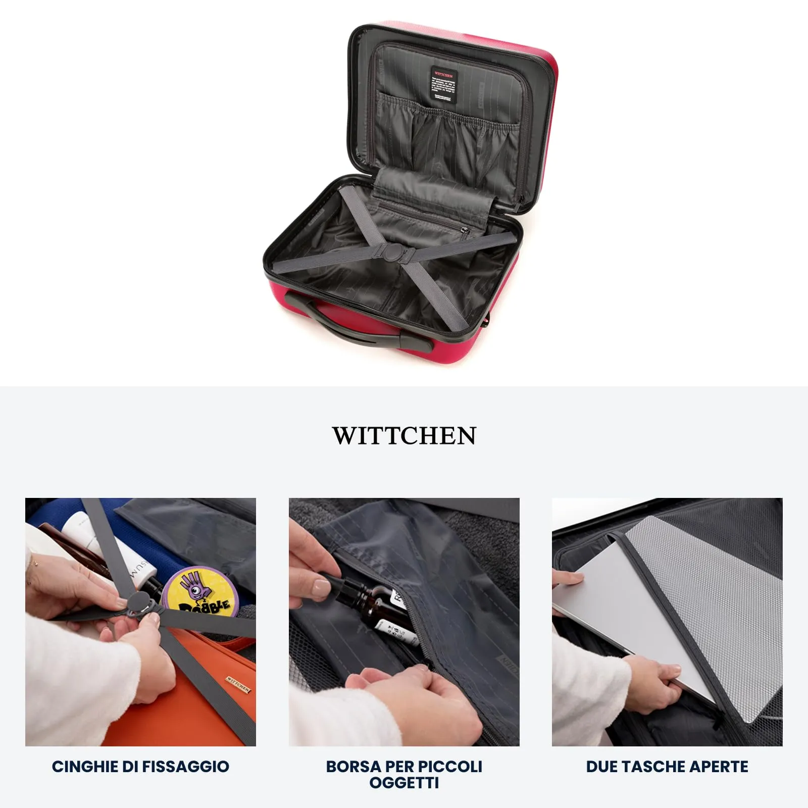 WITTCHEN Necessaire da viaggio Custodia per cosmetici Valigia da viaggio Bagaglio a mano Valigia cabina Valigia in ABS Borsa da toilette Rigido Globe Line Rosso Ryanair/ITA Airways - immagine 6
