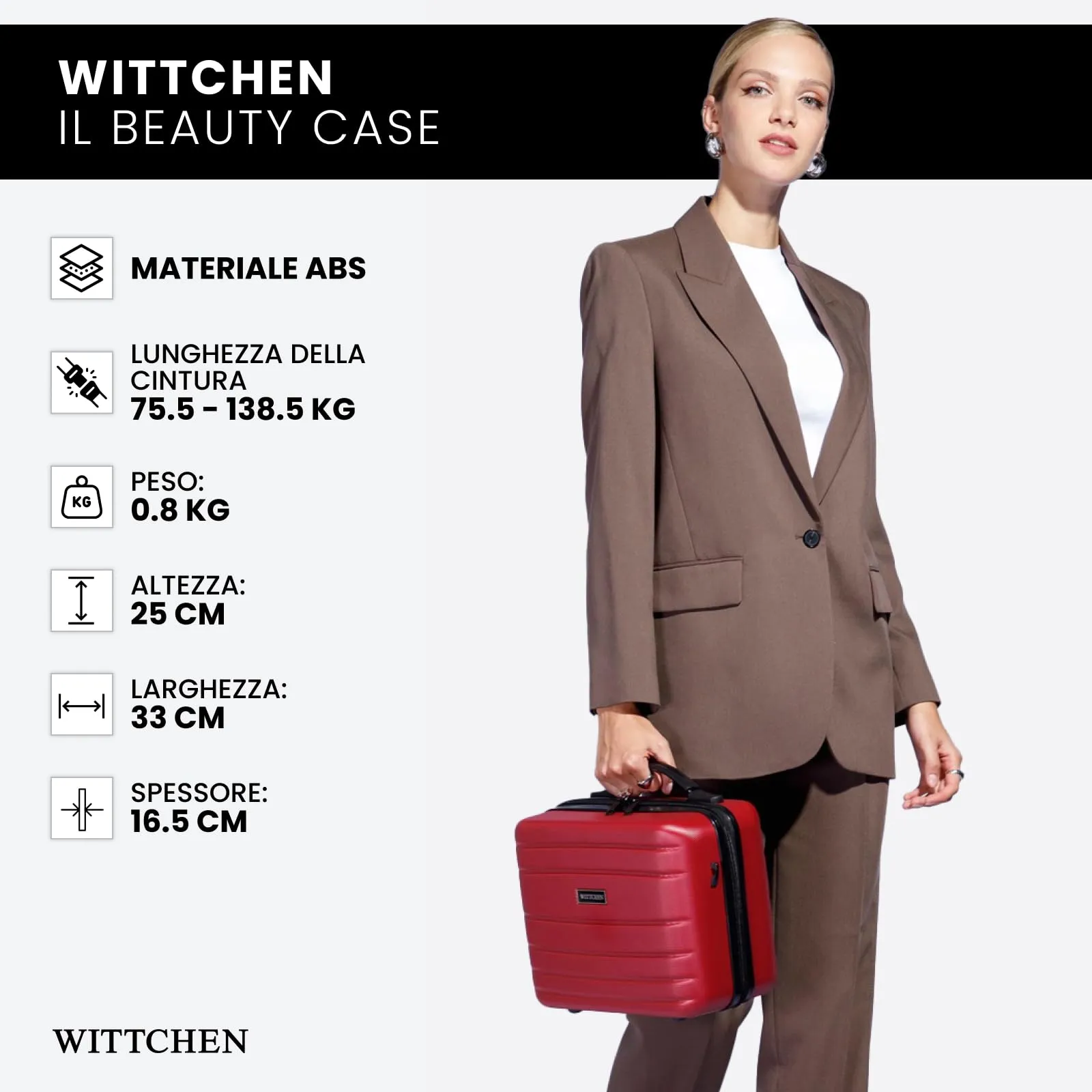 WITTCHEN Necessaire da viaggio Custodia per cosmetici Valigia da viaggio Bagaglio a mano Valigia cabina Valigia in ABS Borsa da toilette Rigido Globe Line Rosso Ryanair/ITA Airways - immagine 8