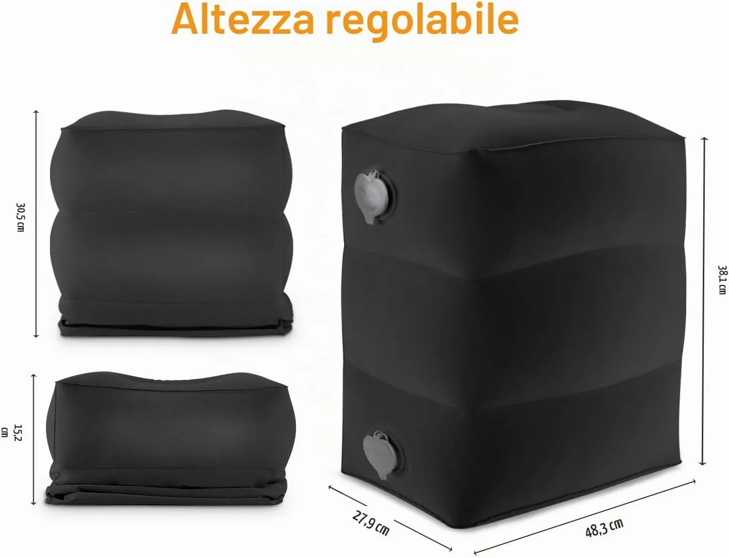 Maliton Poggiapiedi, poggiapiedi gonfiabile per aereo, cuscino da viaggio per bambini, altezza regolabile, poggiagambe per auto, treno, ufficio, pieghevole e portatile da viaggio (nero, 1 pezzo) - immagine 3