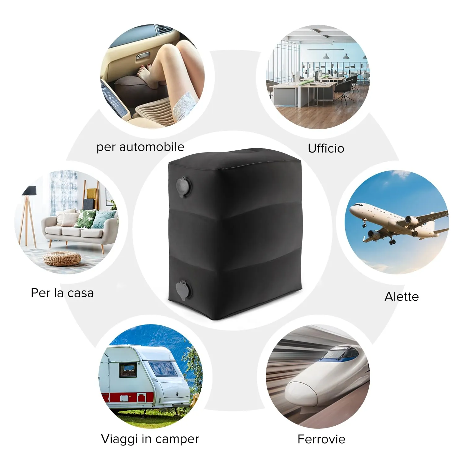 Maliton Poggiapiedi, poggiapiedi gonfiabile per aereo, cuscino da viaggio per bambini, altezza regolabile, poggiagambe per auto, treno, ufficio, pieghevole e portatile da viaggio (nero, 1 pezzo) - immagine 7
