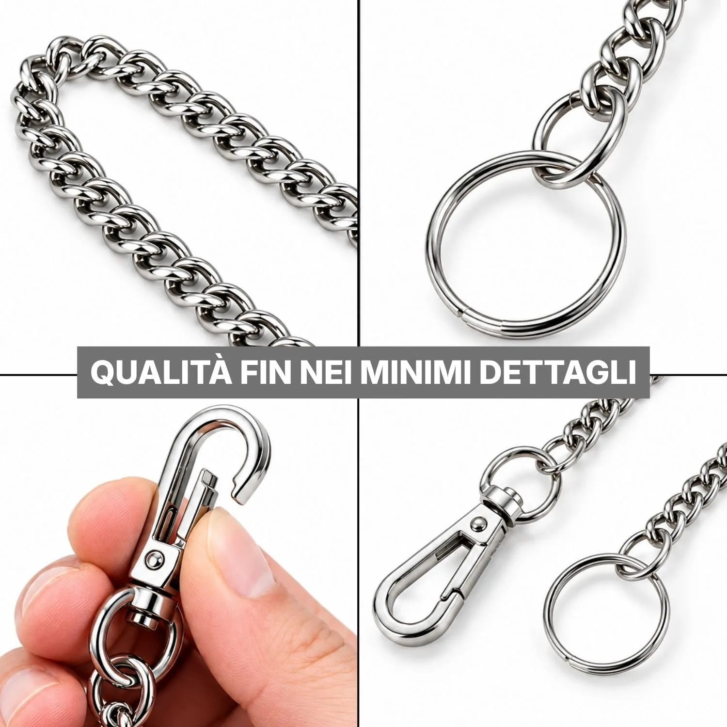 welsberg Set di 2 Portachiavi a Catena Lunga in Acciaio Inox, 50 cm - immagine 2
