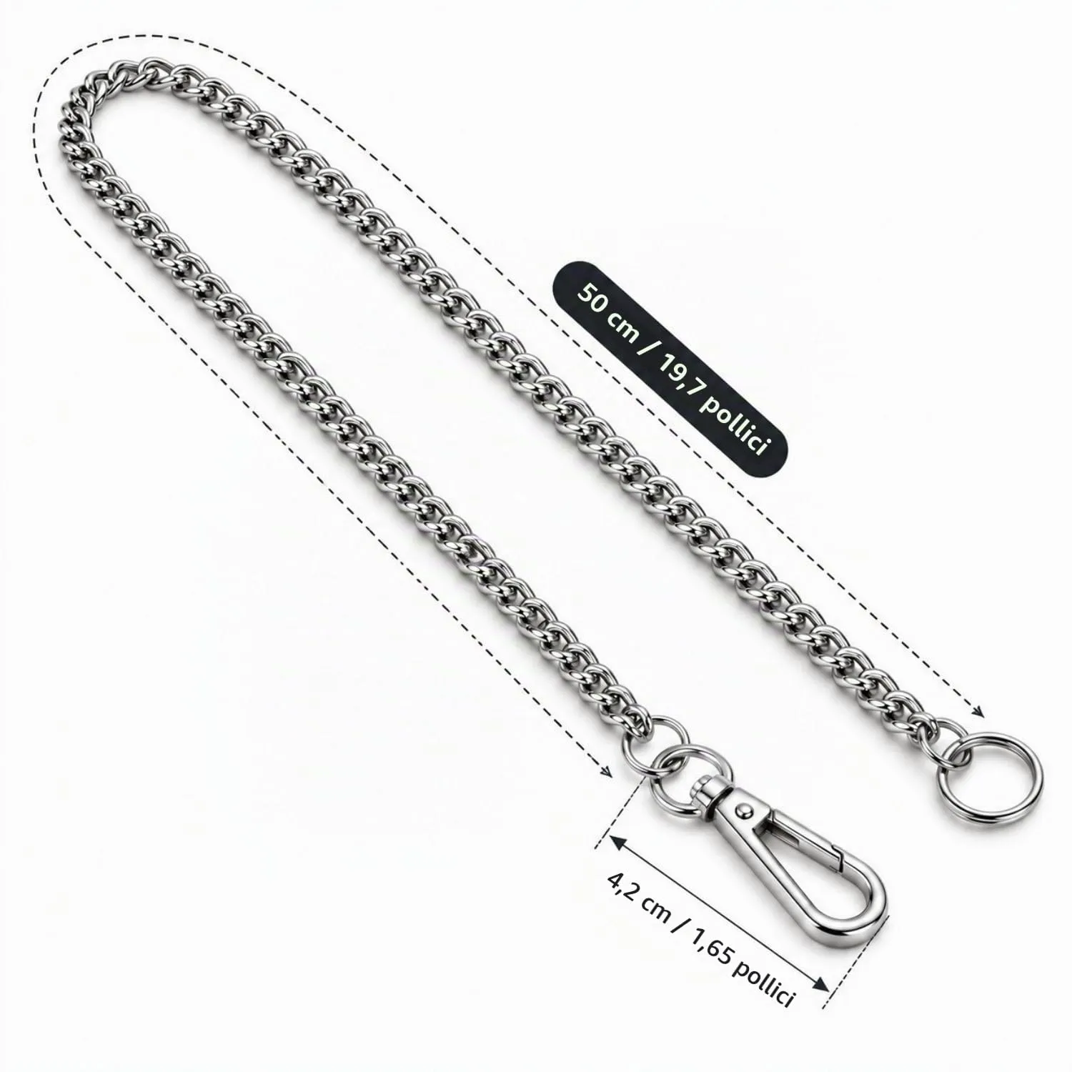 welsberg Set di 2 Portachiavi a Catena Lunga in Acciaio Inox, 50 cm - immagine 3