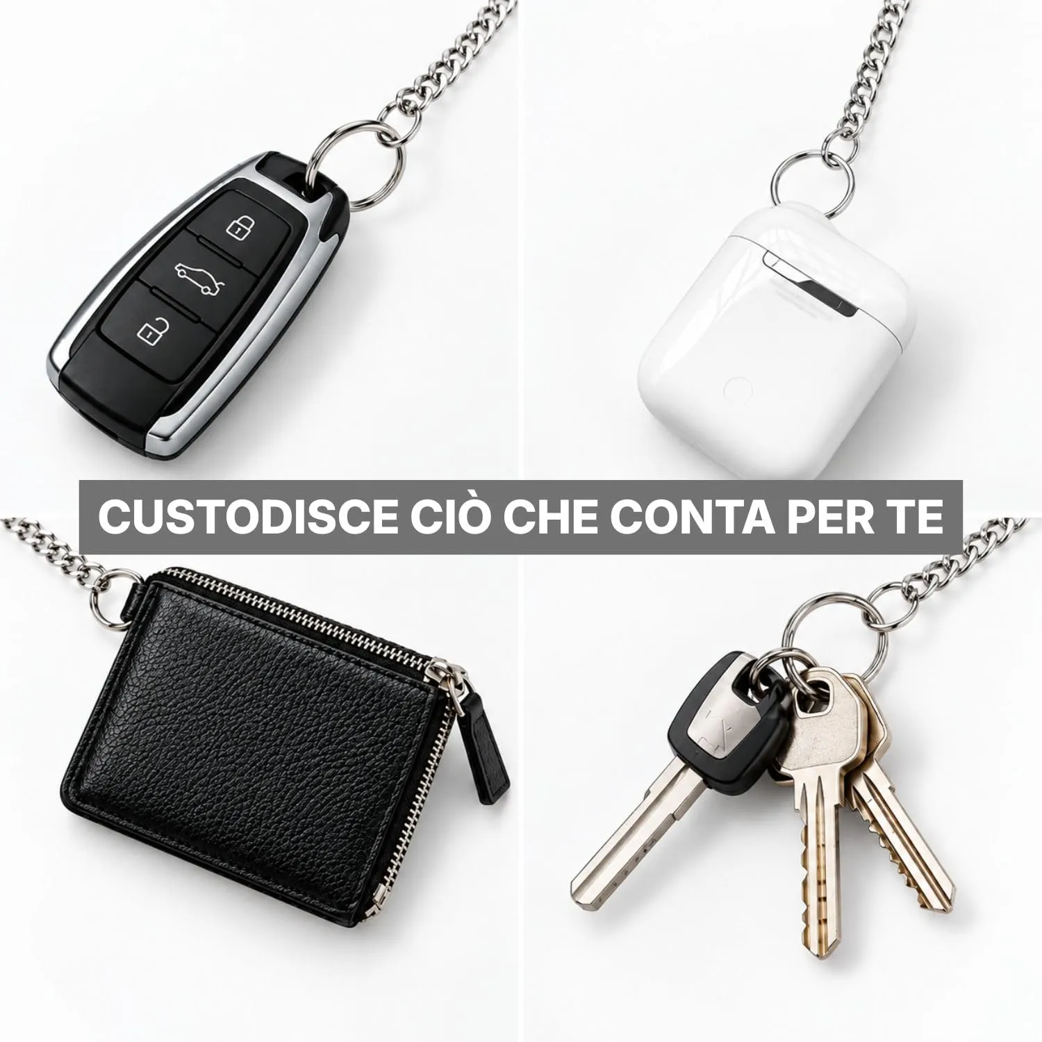 welsberg Set di 2 Portachiavi a Catena Lunga in Acciaio Inox, 50 cm - immagine 4