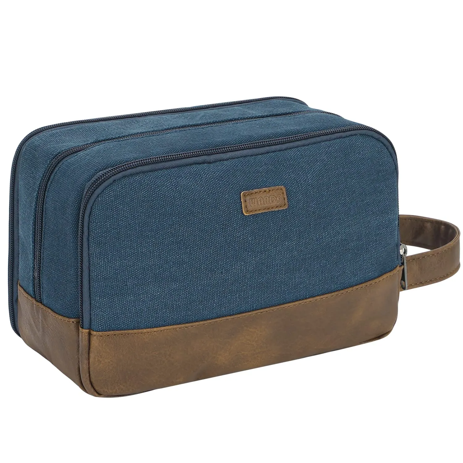 WANDF Beauty Case Uomo da Viaggio – Borsa da Toilette Impermeabile Organizer Capiente per Accessori da Barba e Igiene, con Manico Laterale (Blu) - immagine 1