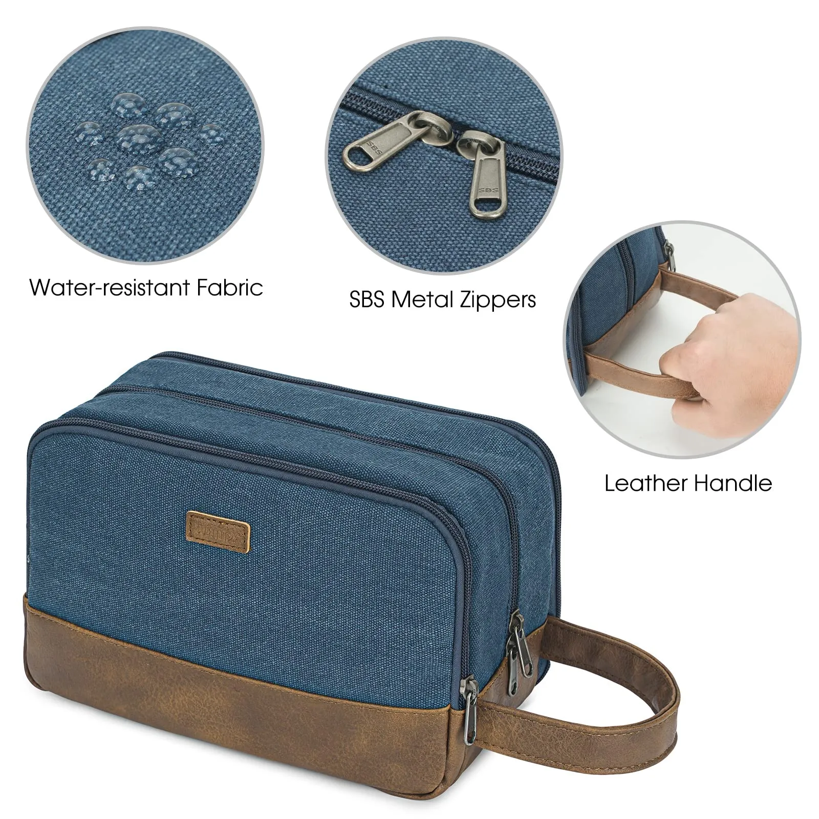 WANDF Beauty Case Uomo da Viaggio – Borsa da Toilette Impermeabile Organizer Capiente per Accessori da Barba e Igiene, con Manico Laterale (Blu) - immagine 6