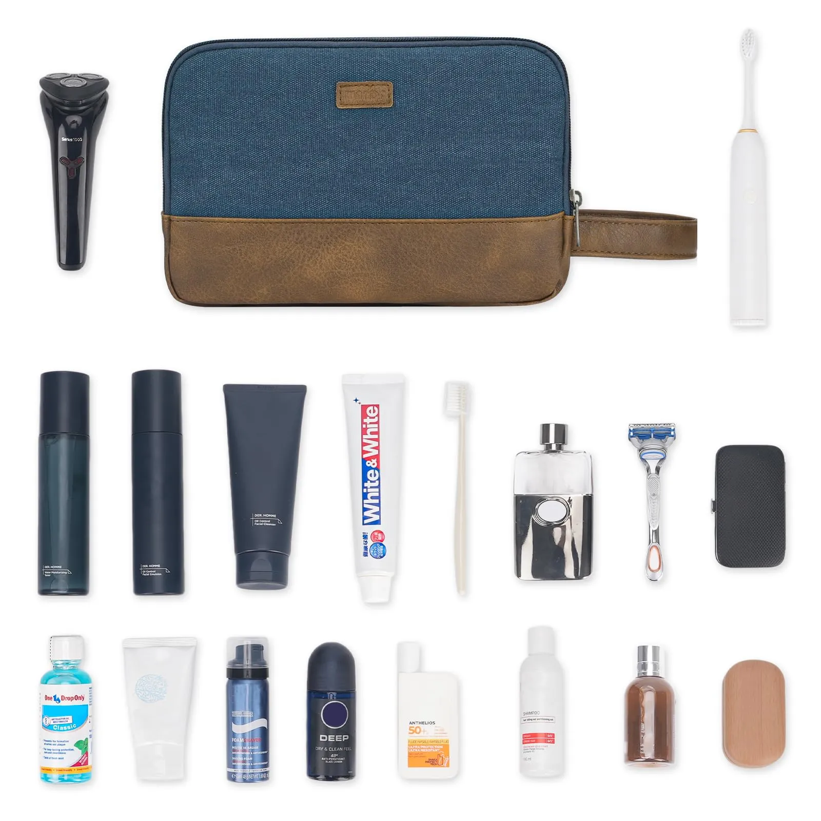 WANDF Beauty Case Uomo da Viaggio – Borsa da Toilette Impermeabile Organizer Capiente per Accessori da Barba e Igiene, con Manico Laterale (Blu) - immagine 9